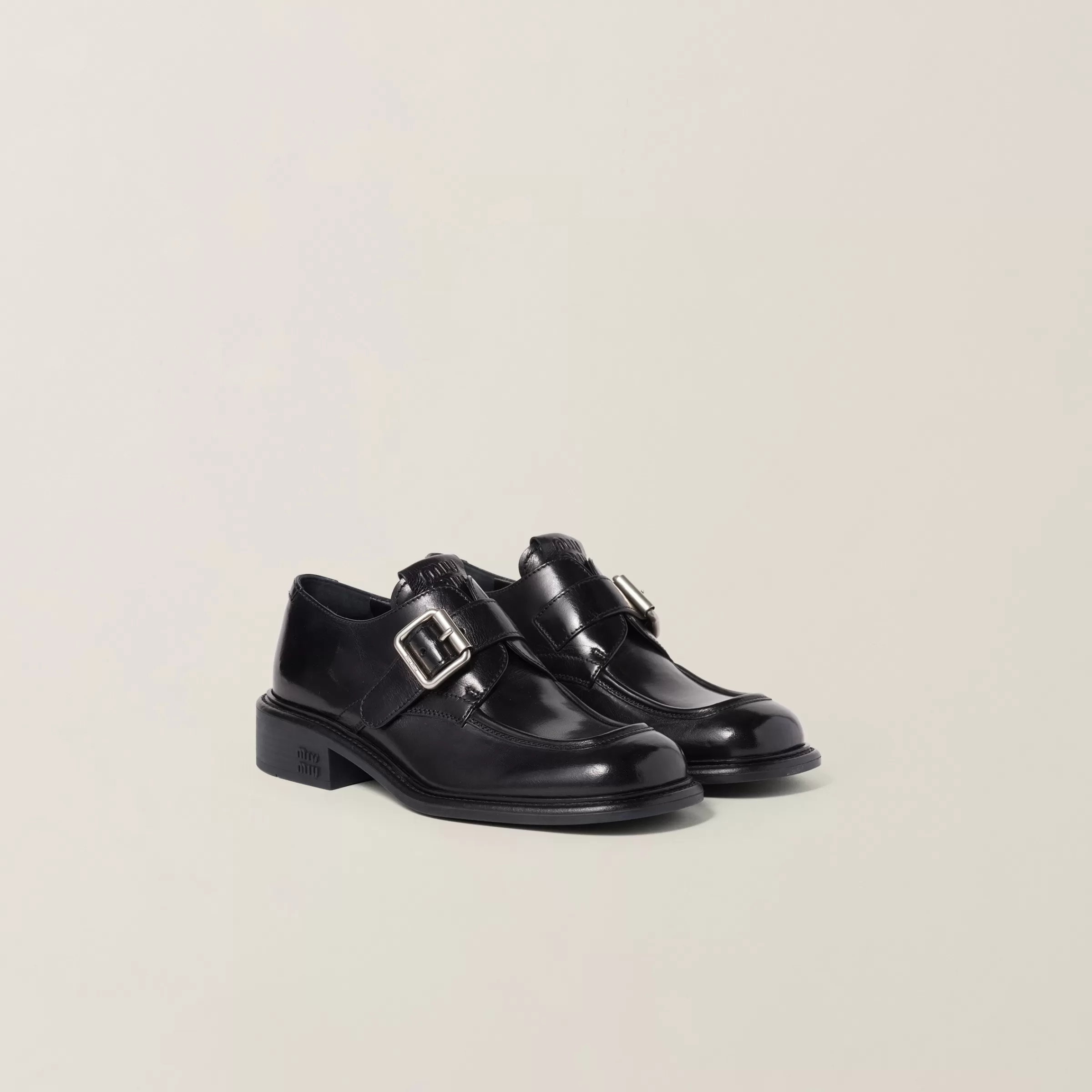 Leather shoes with buckle>Miu Miu Best Sale