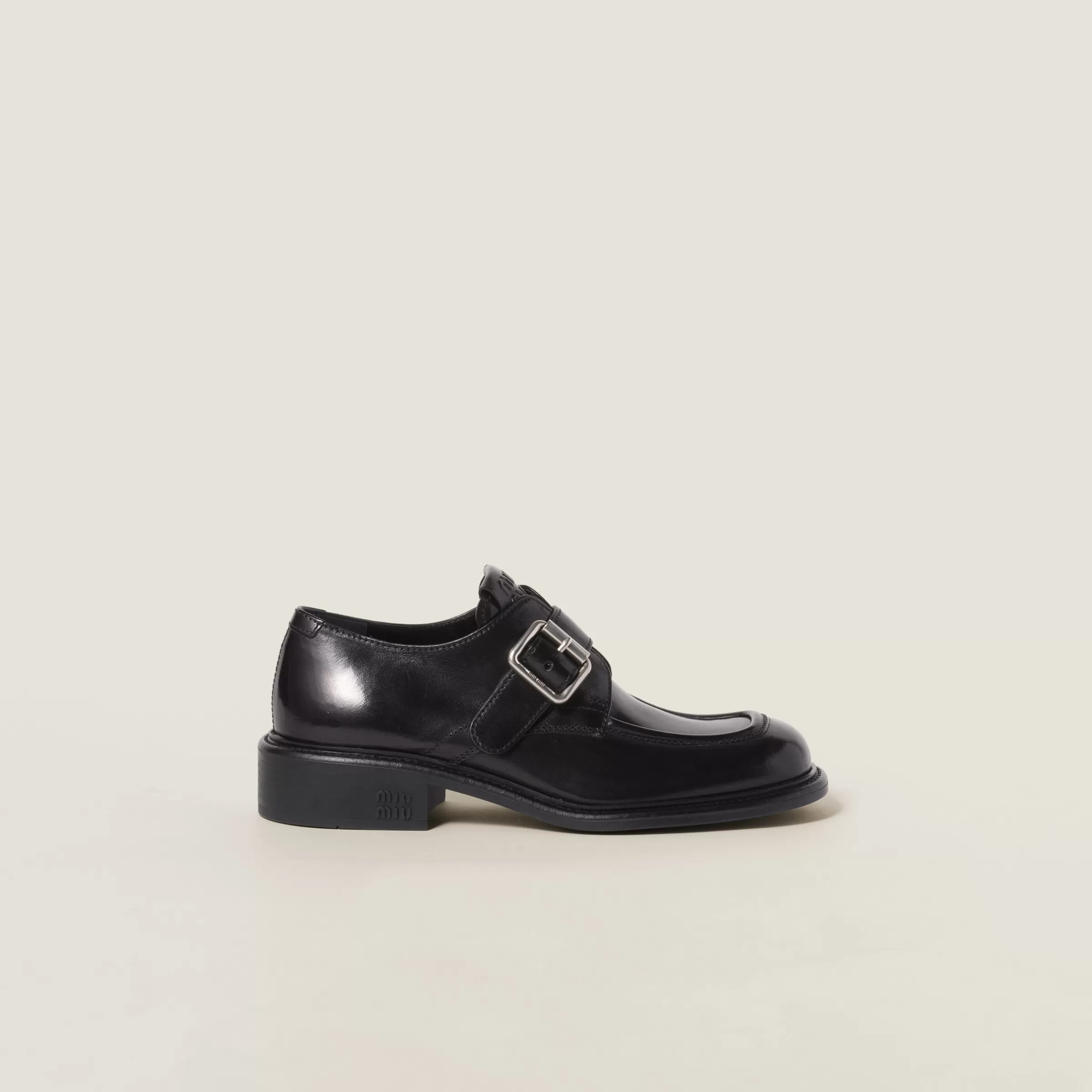Leather shoes with buckle>Miu Miu Best Sale