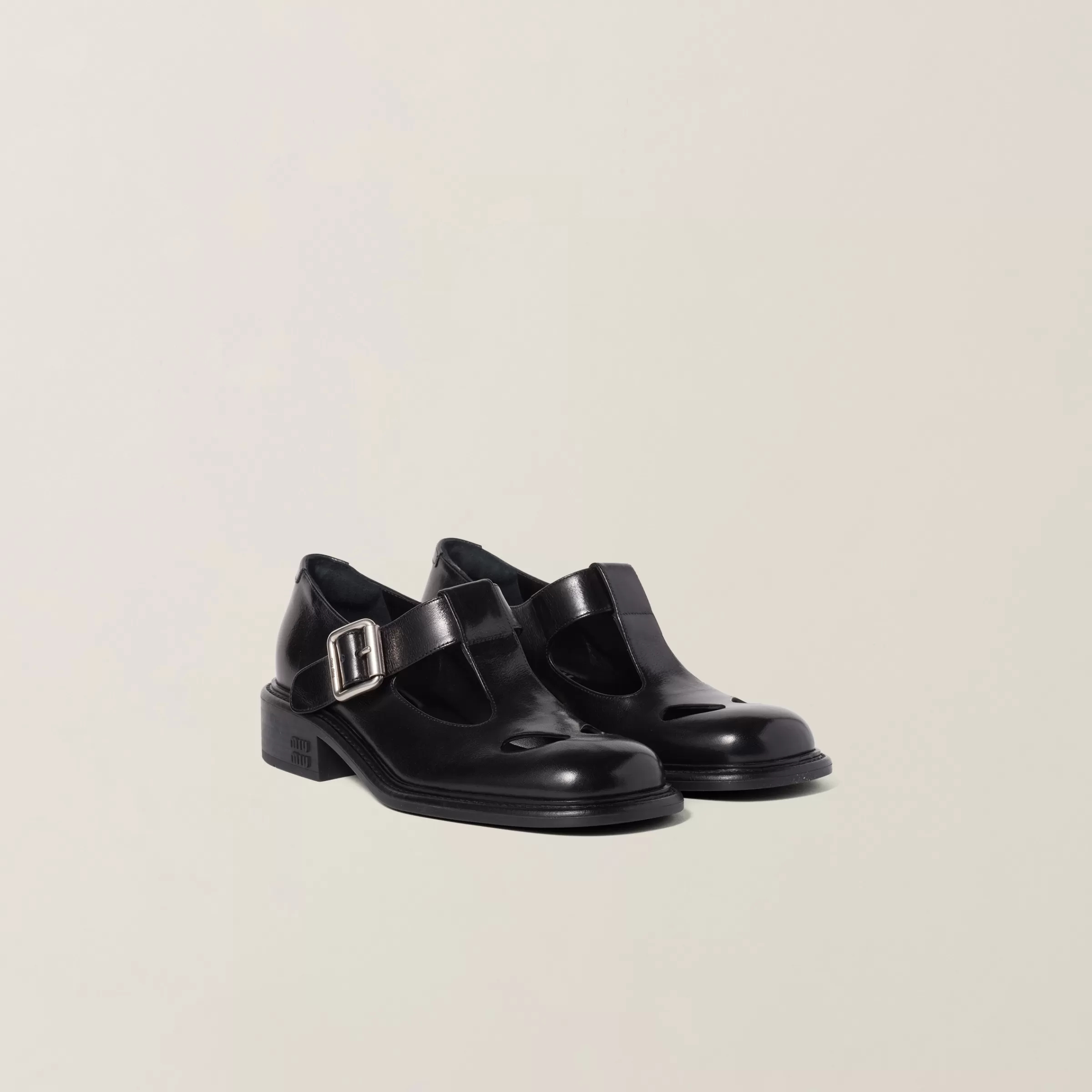 Leather T-bar shoes>Miu Miu Store