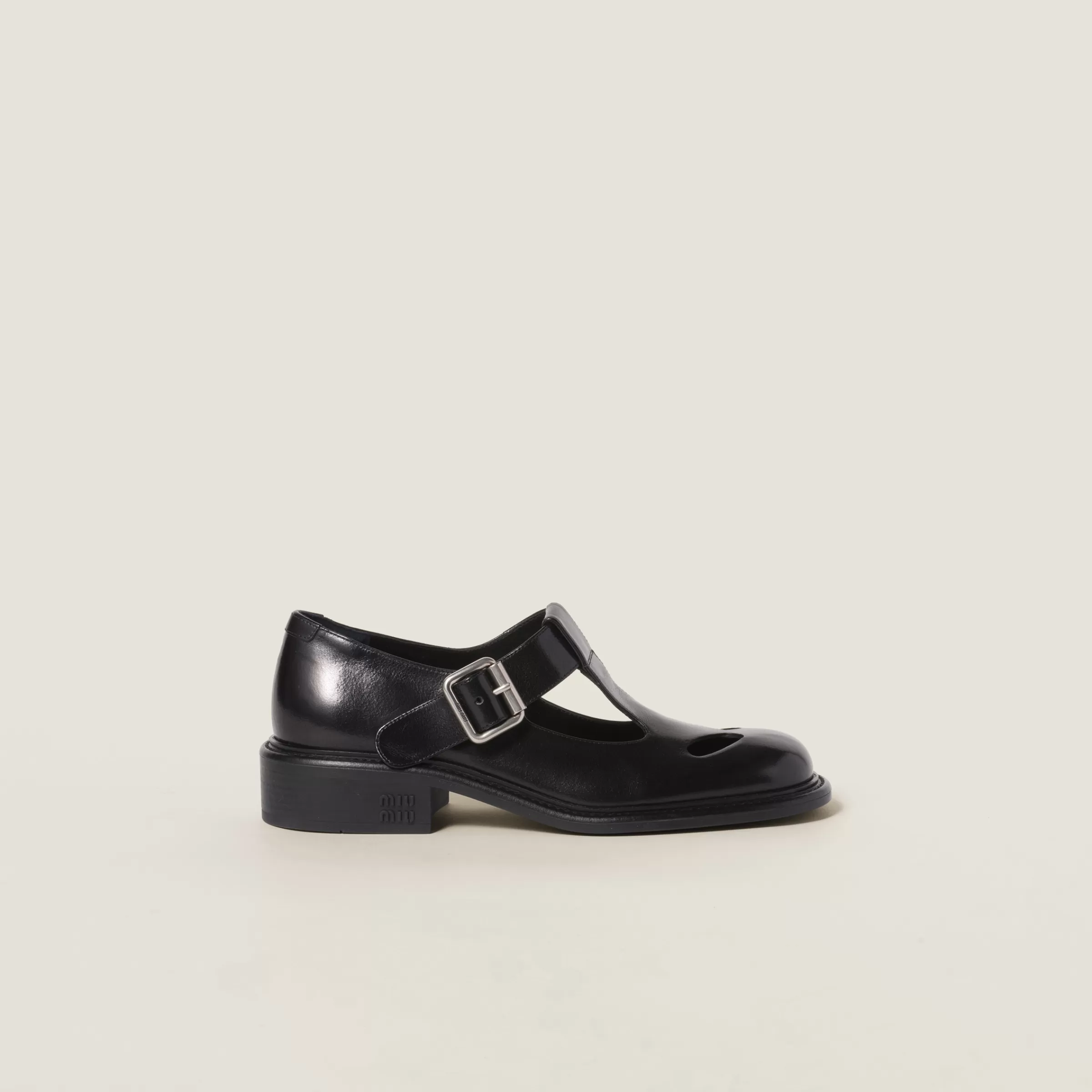 Leather T-bar shoes>Miu Miu Store