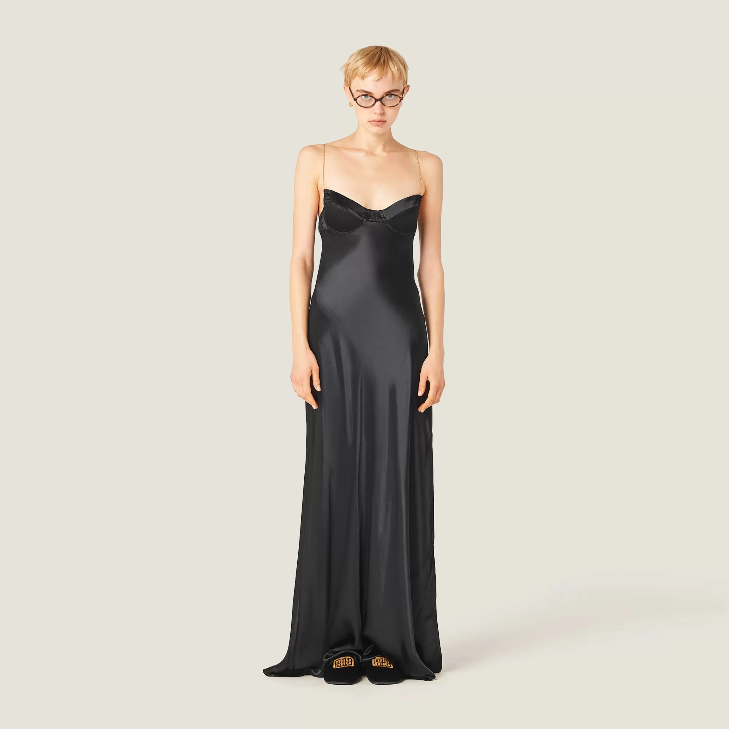 Long satin dress>Miu Miu Online
