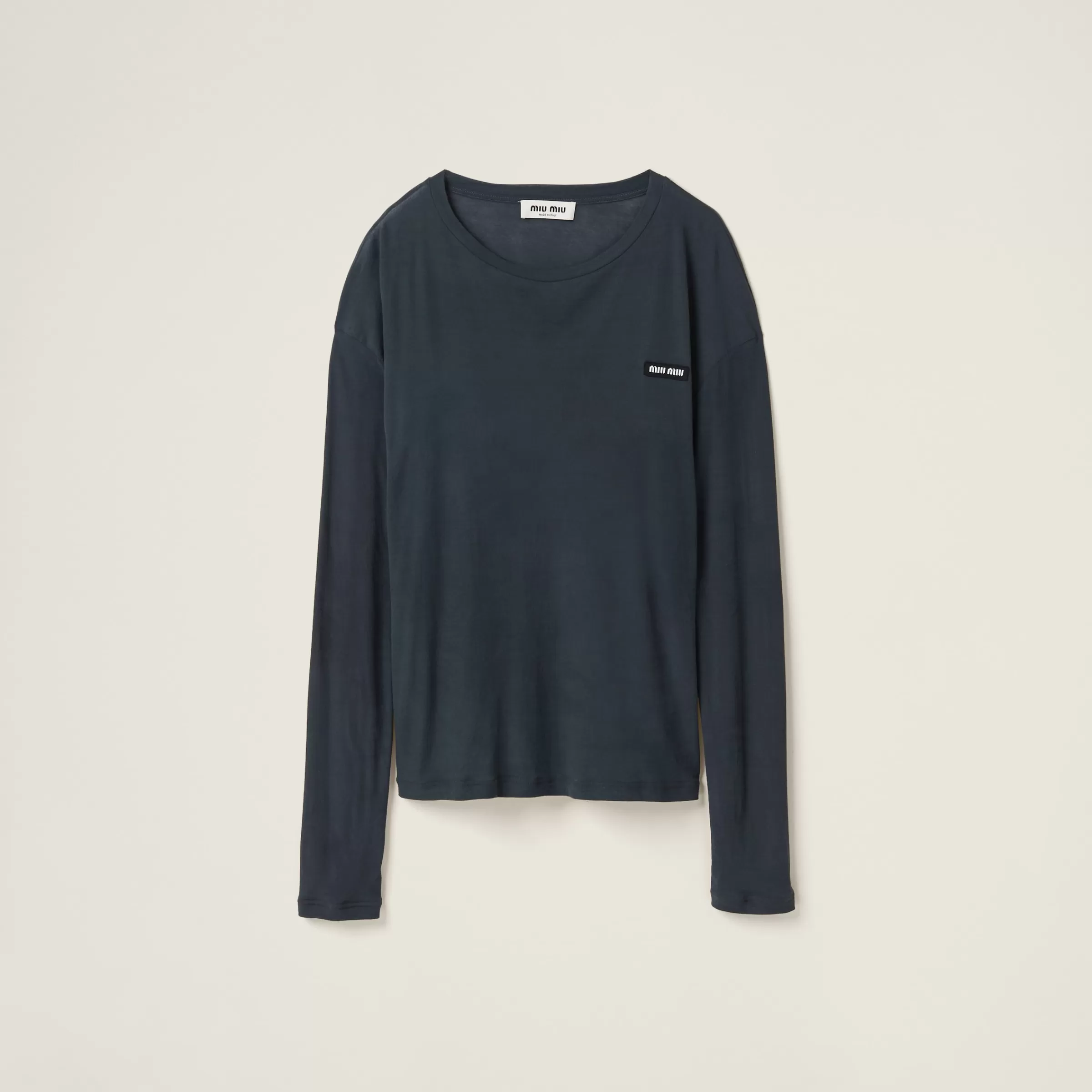 Long-sleeved garment-dyed ribbed knit jersey T-shirt>Miu Miu Sale