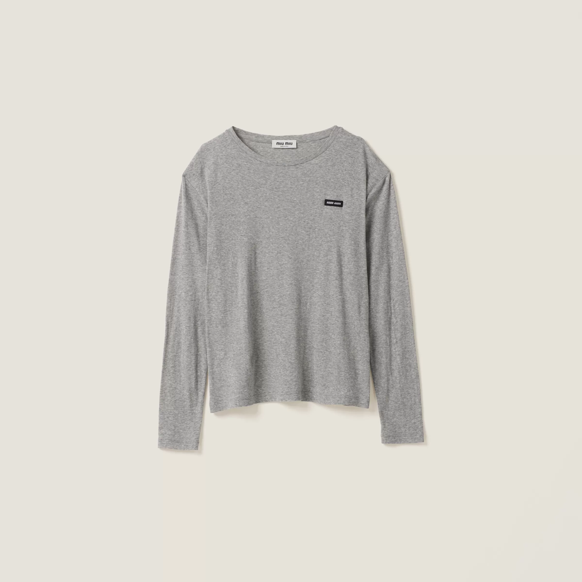 Long-sleeved ribbed jersey T-shirt>Miu Miu Flash Sale