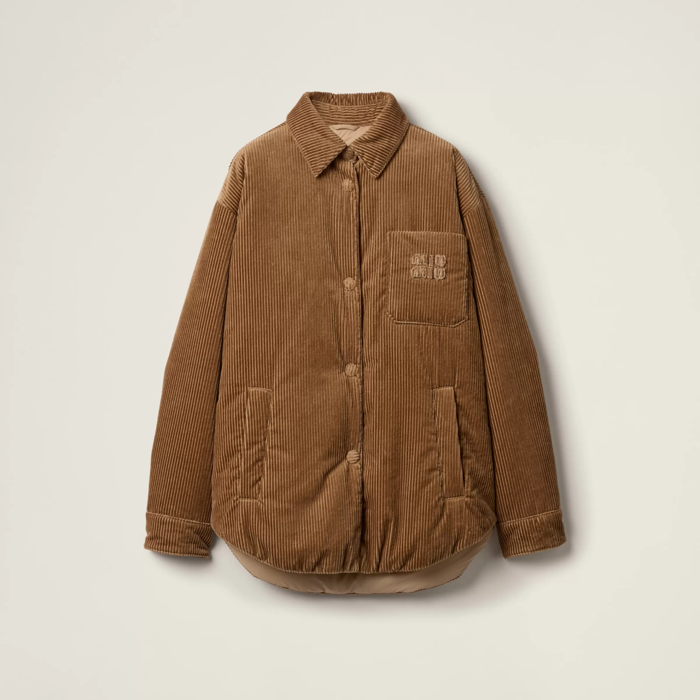 Medium-weight corduroy down jacket>Miu Miu Shop