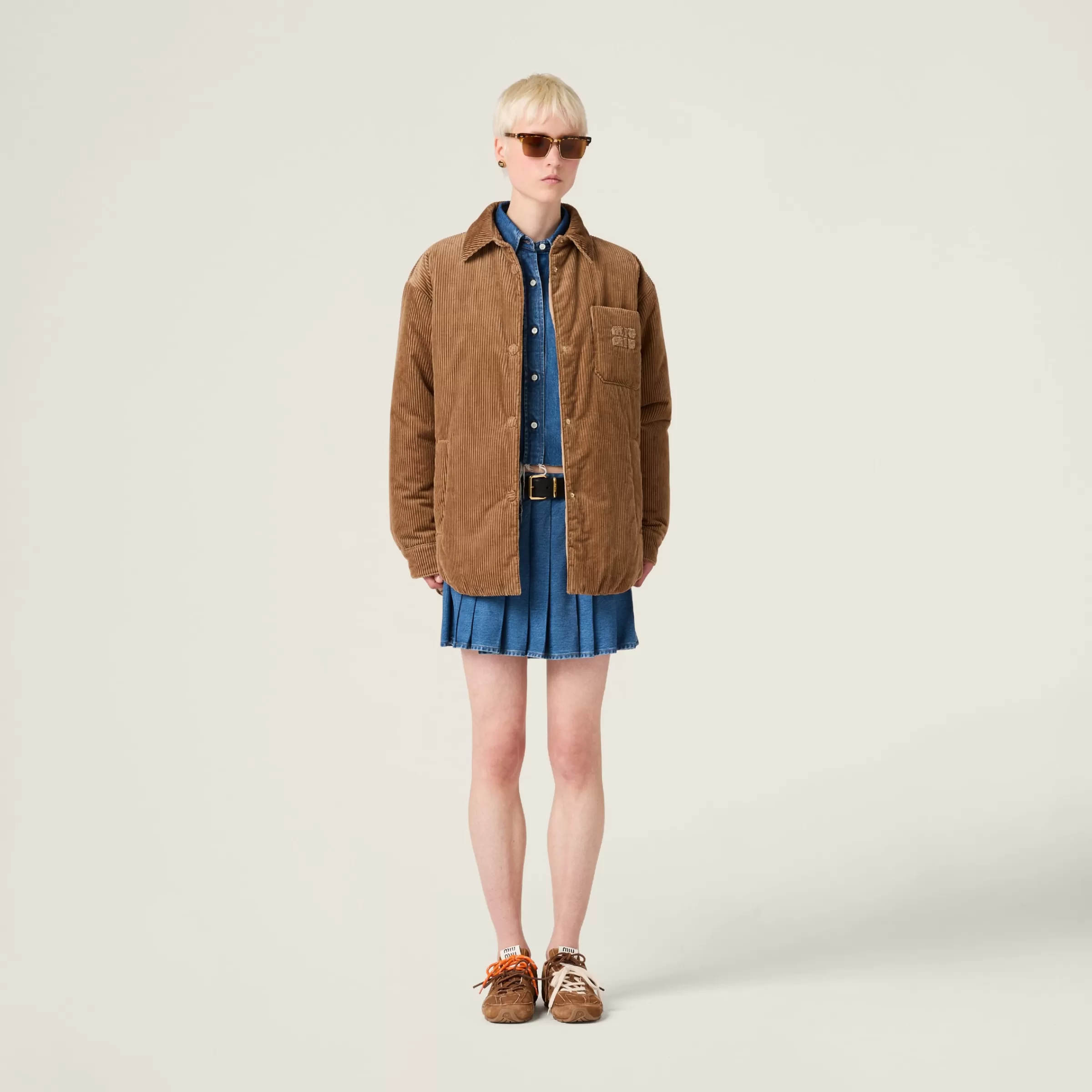 Medium-weight corduroy down jacket>Miu Miu Shop