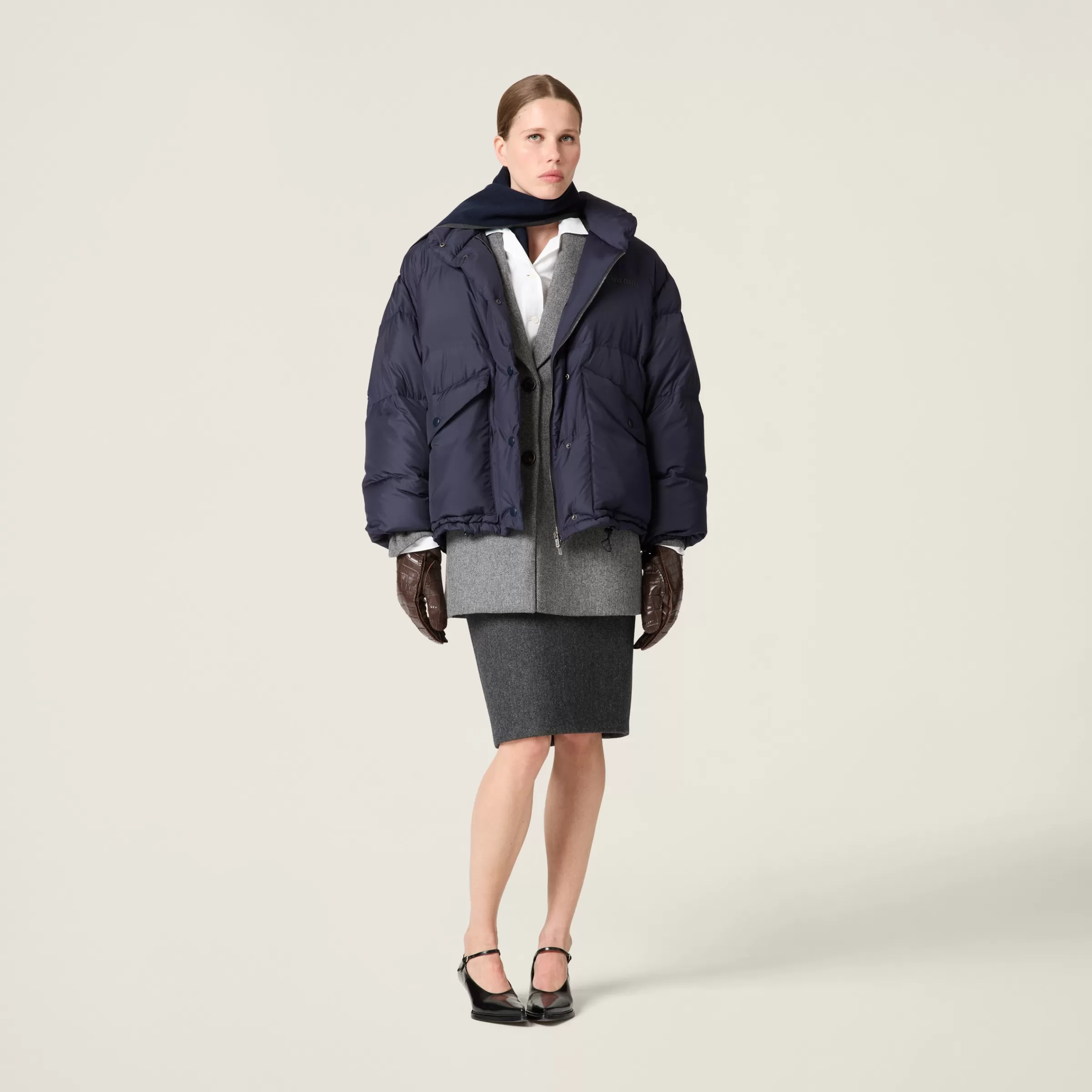 Medium-weight technical pongé down jacket>Miu Miu Clearance