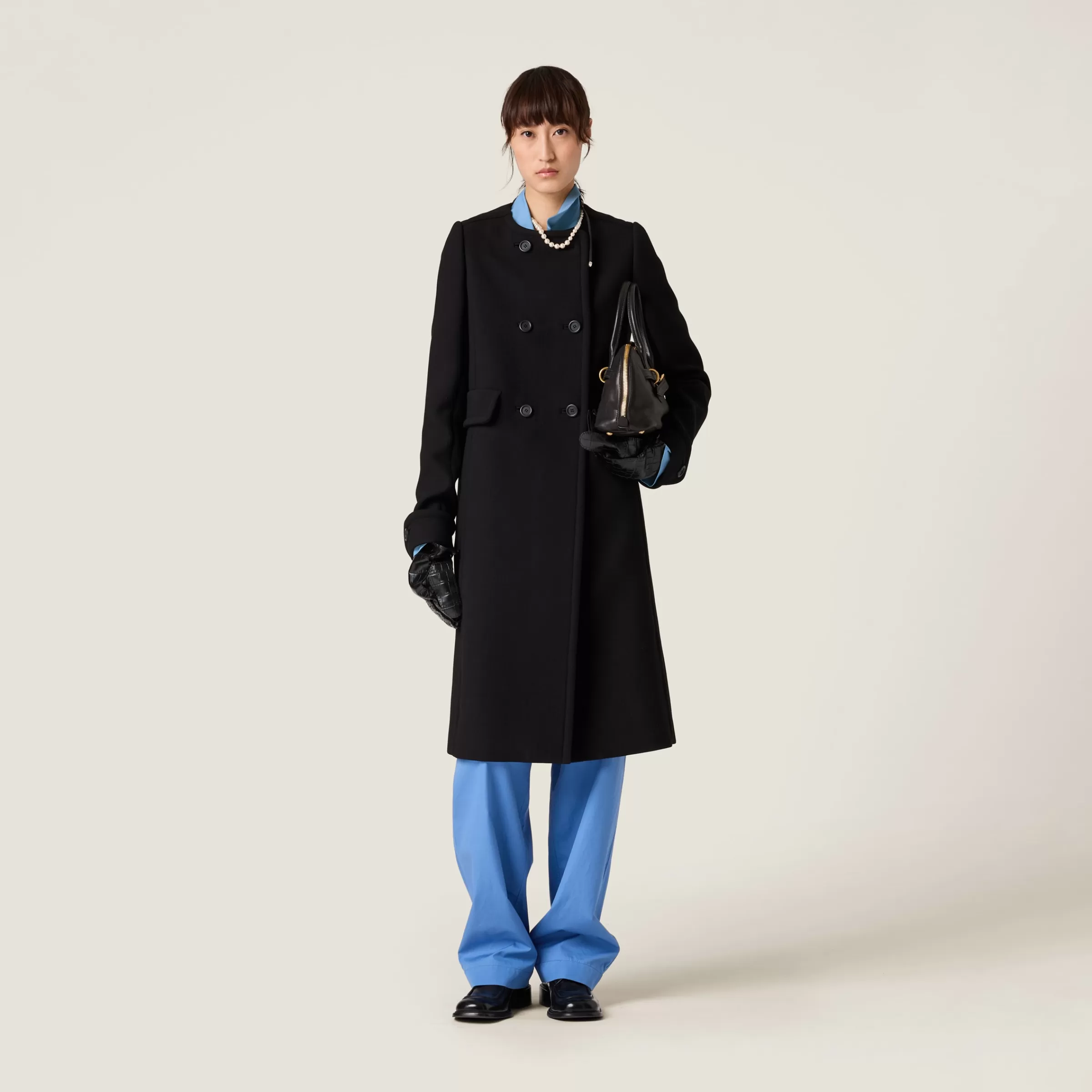 Natté toile double-breasted coat>Miu Miu Cheap
