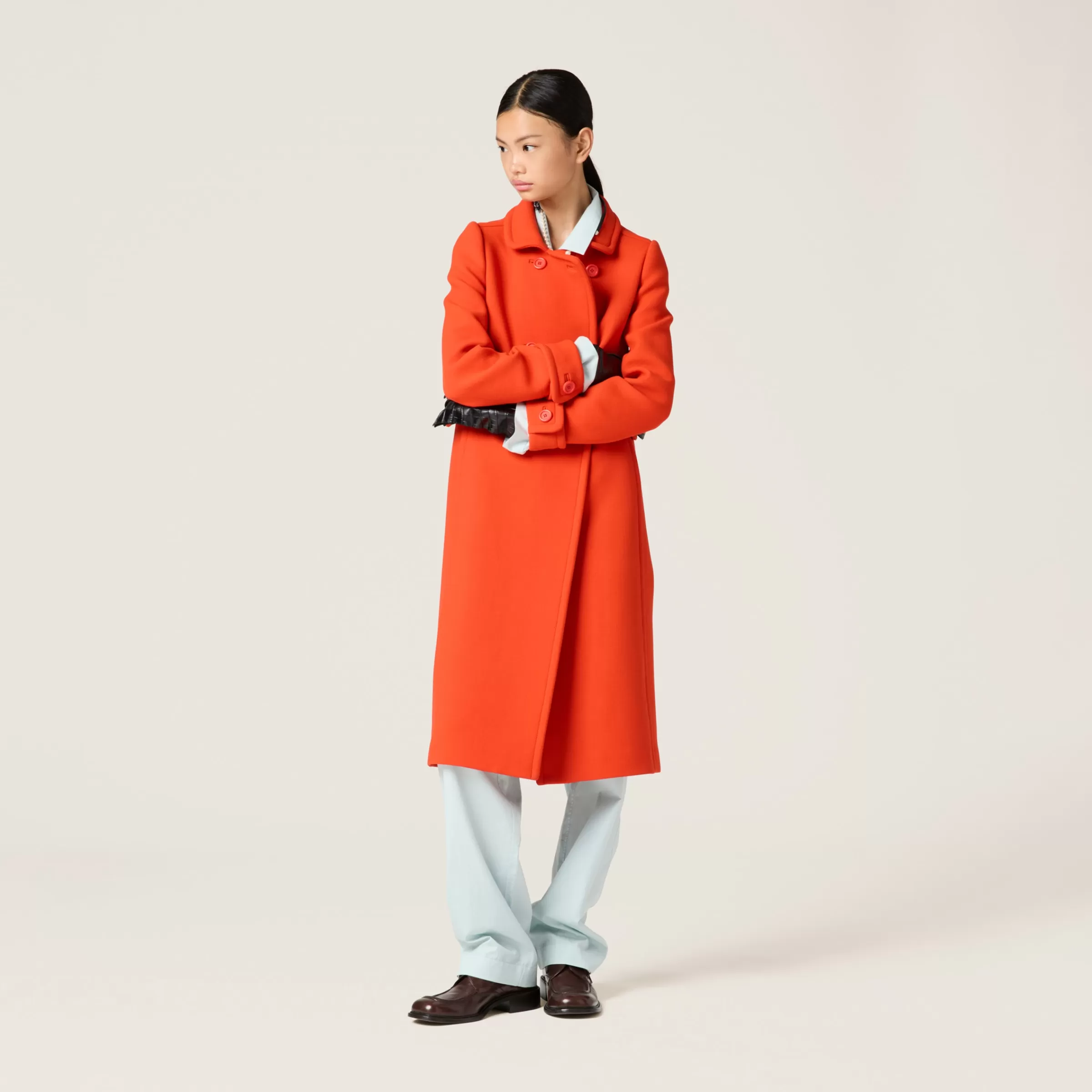 Natté toile double-breasted coat>Miu Miu Clearance
