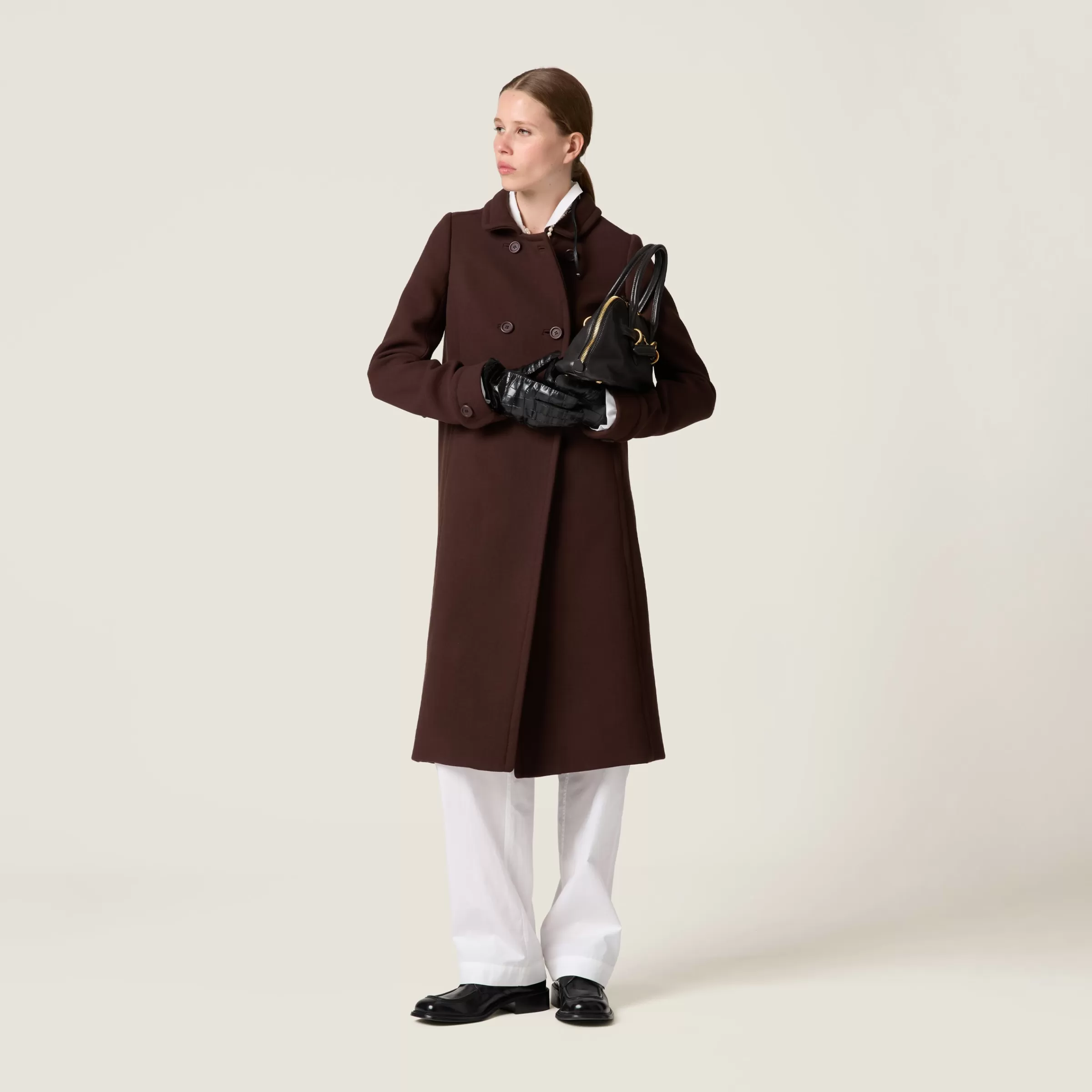 Natté toile double-breasted coat>Miu Miu Fashion