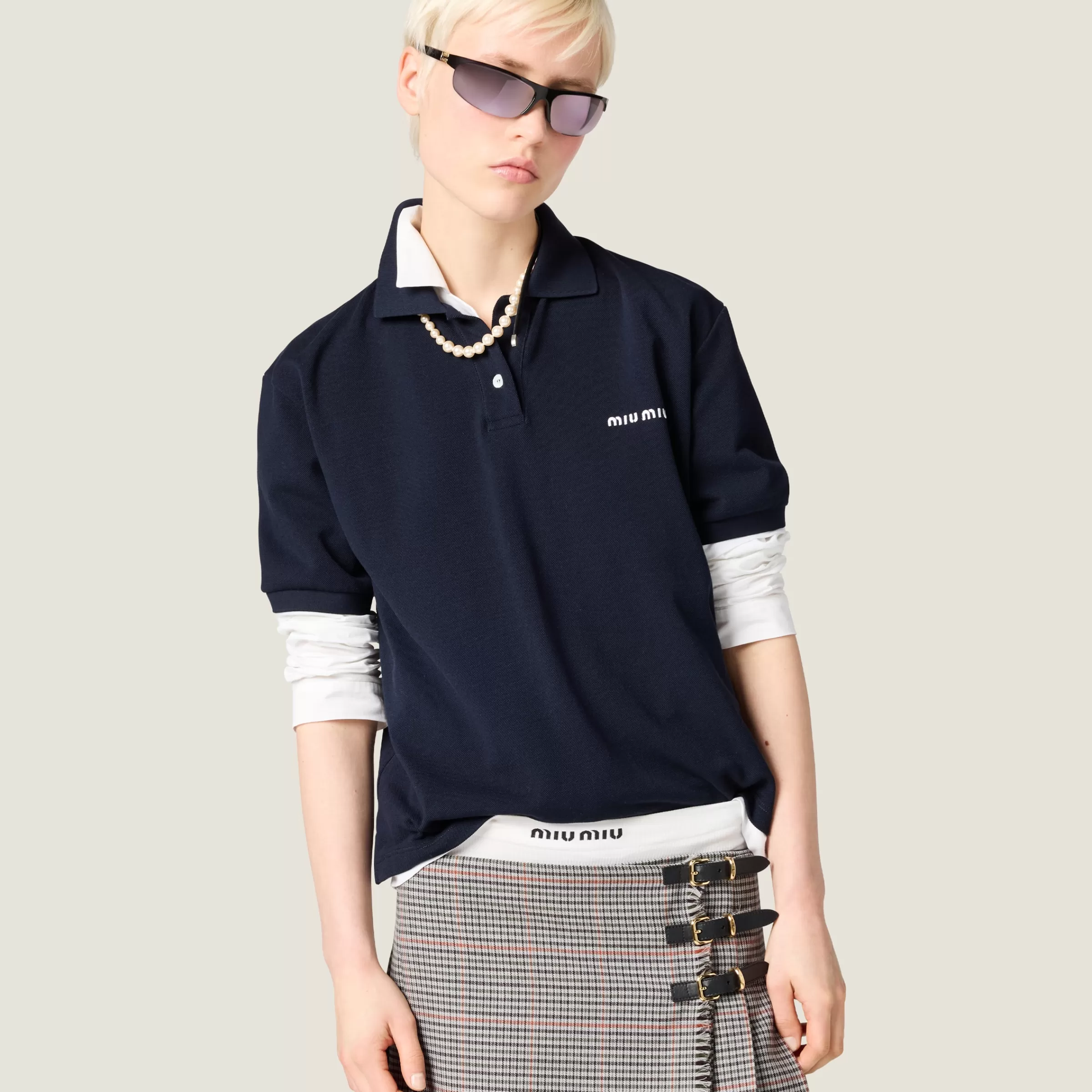 Piqué and jersey polo shirt>Miu Miu Cheap