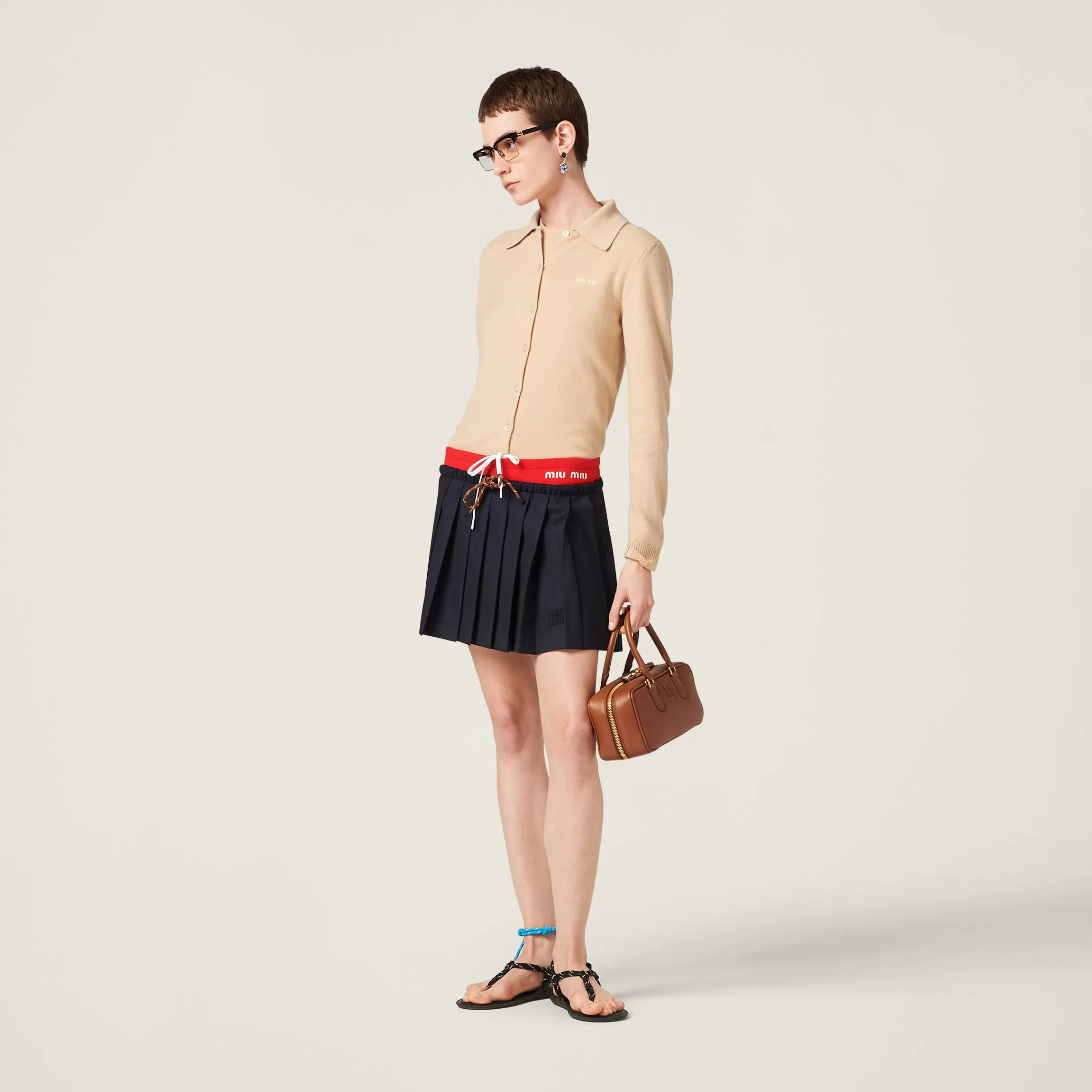 Pleated Batavia skirt>Miu Miu Sale