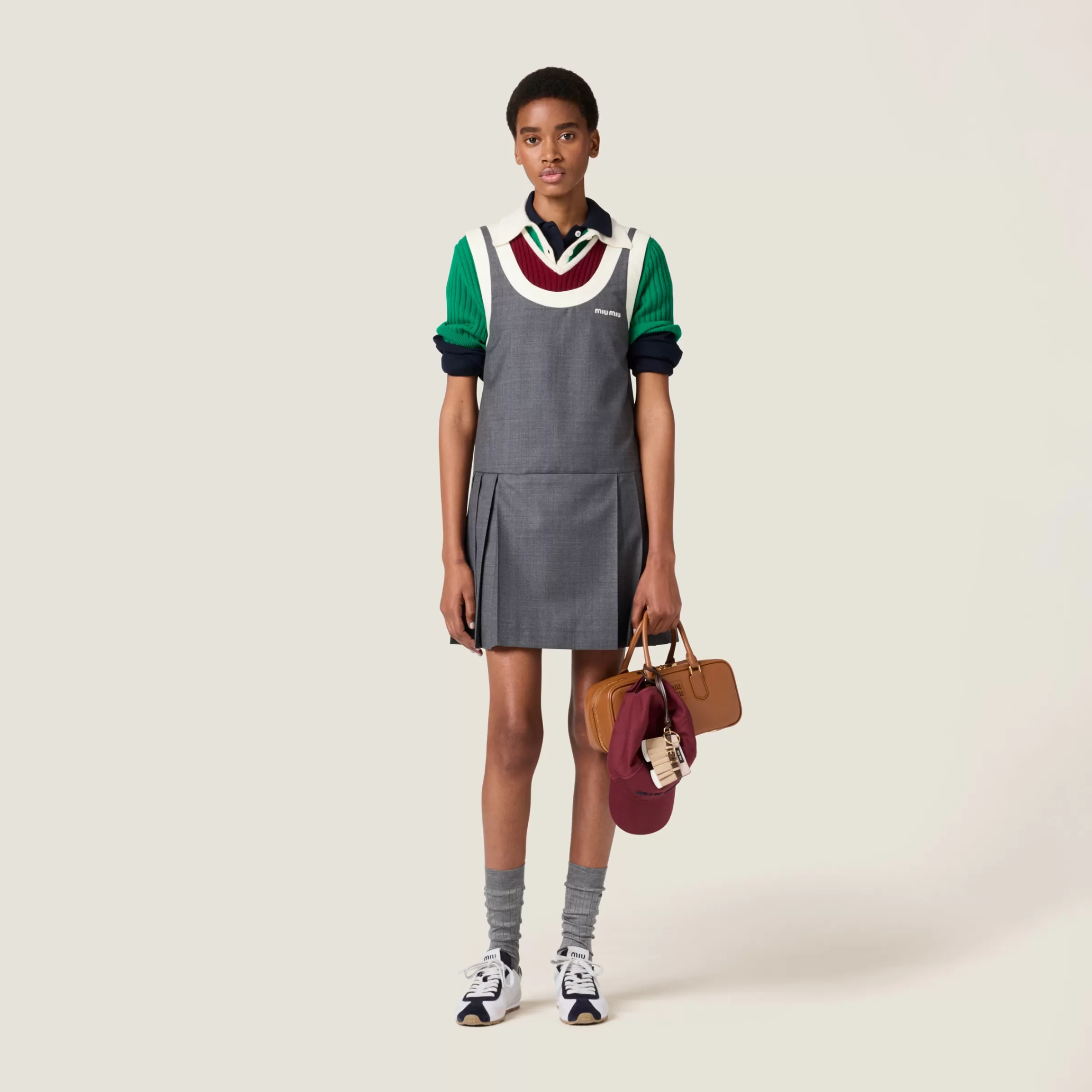 Pleated grisaille mini-dress>Miu Miu Fashion