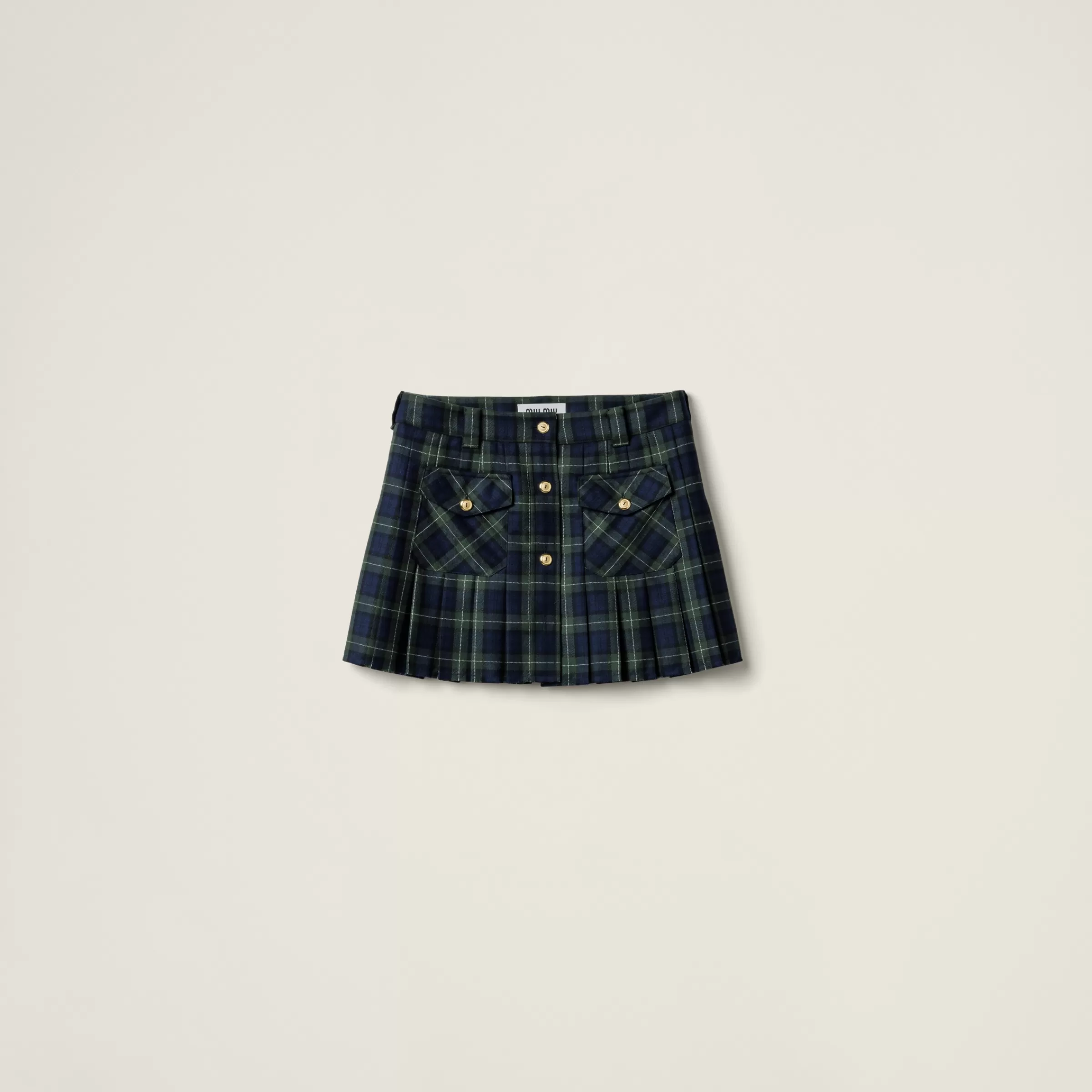 Pleated tartan miniskirt>Miu Miu Store