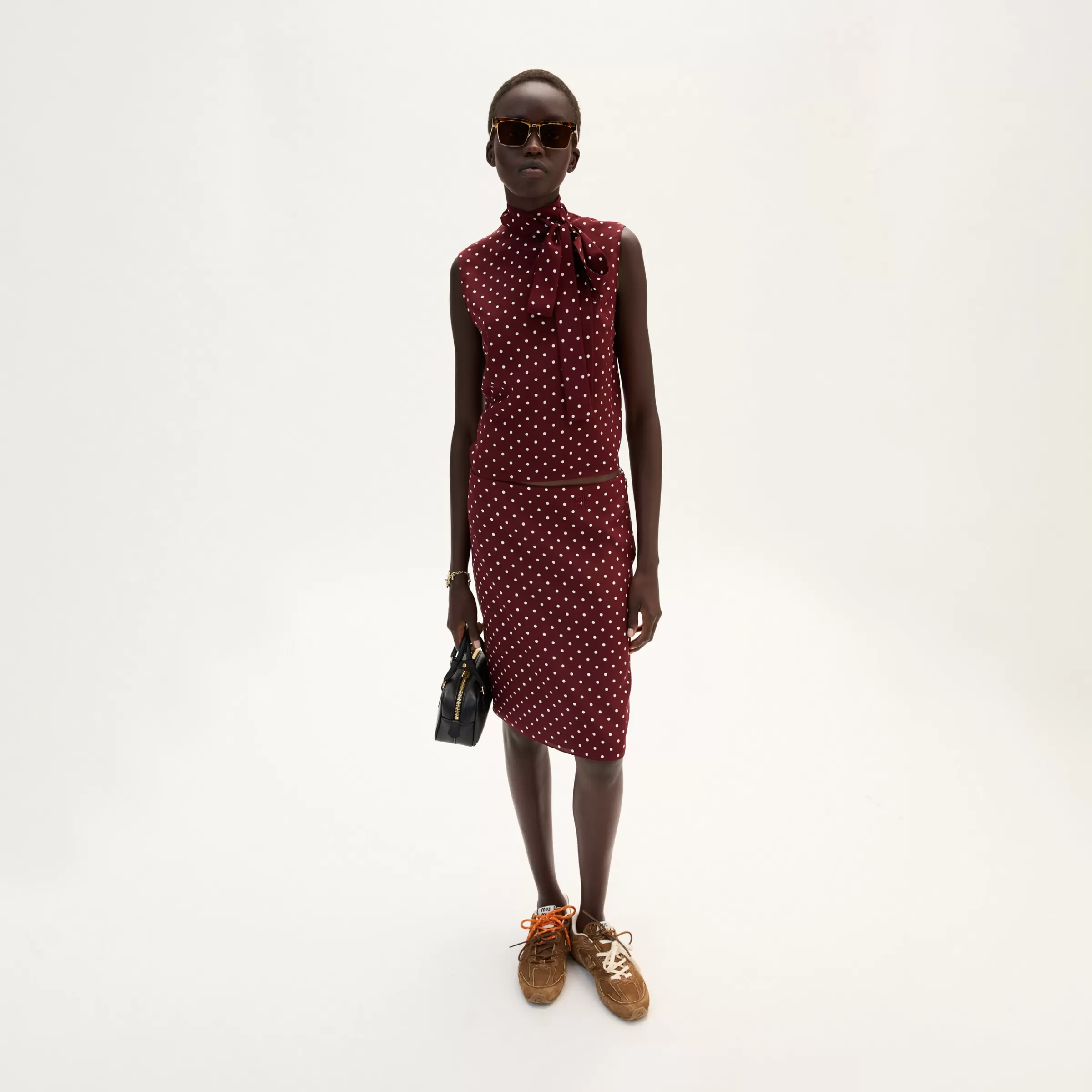 Polka-dot crepe de chine skirt>Miu Miu Best