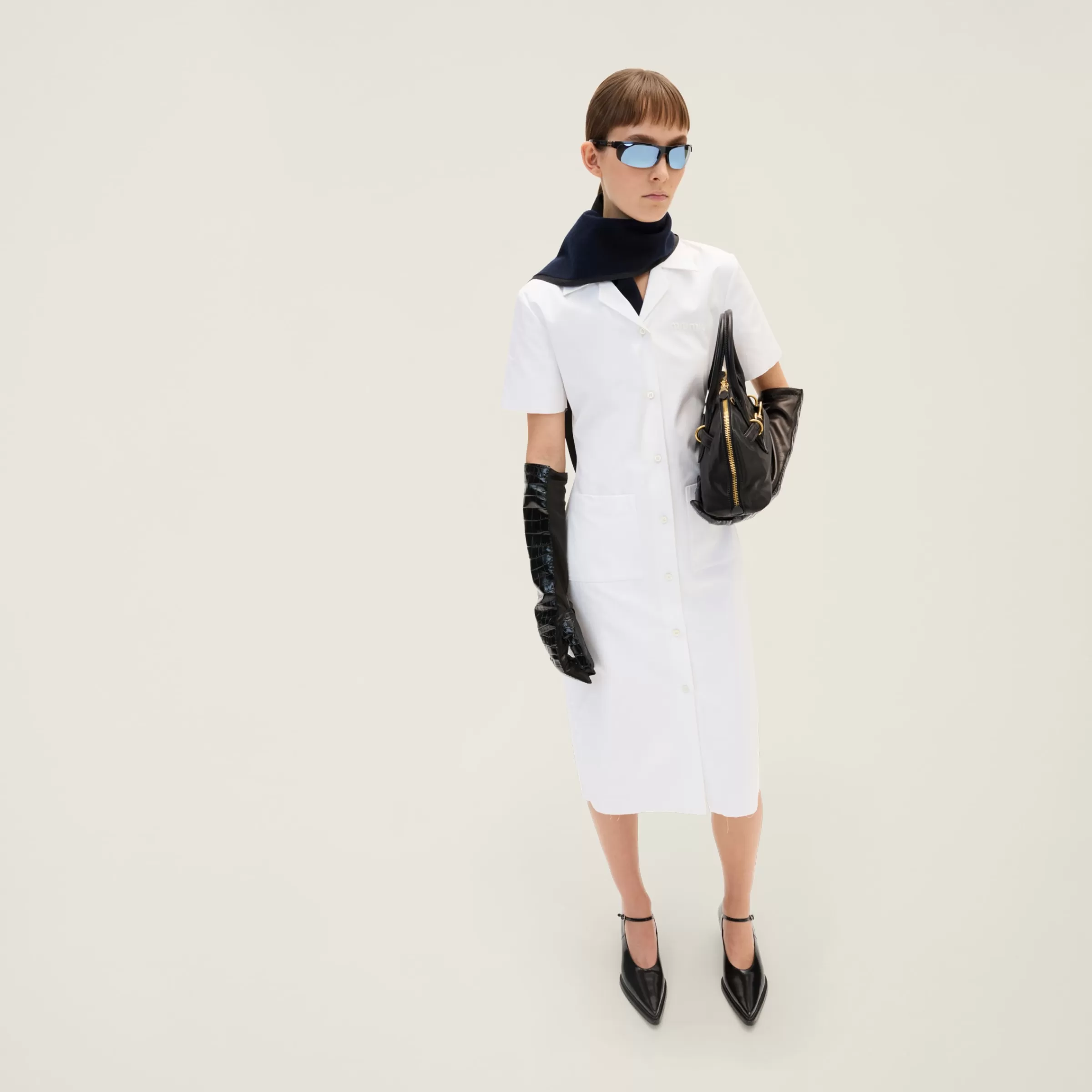 Poplin and jersey dress>Miu Miu Flash Sale
