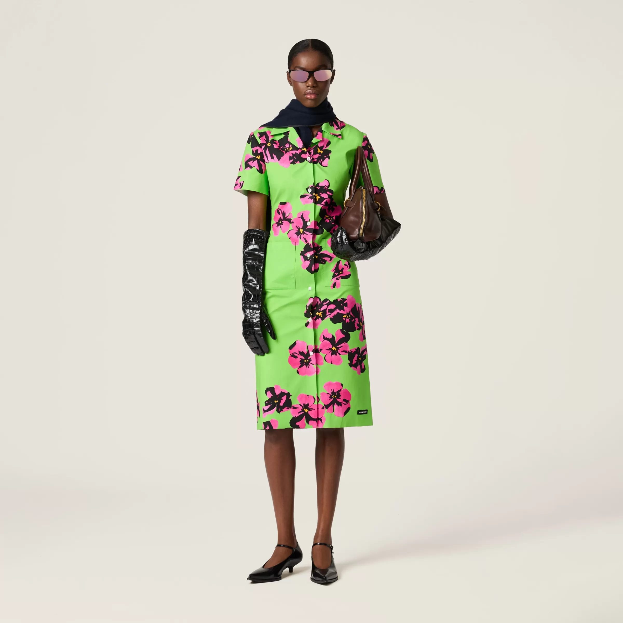 Poplin and jersey dress>Miu Miu Shop