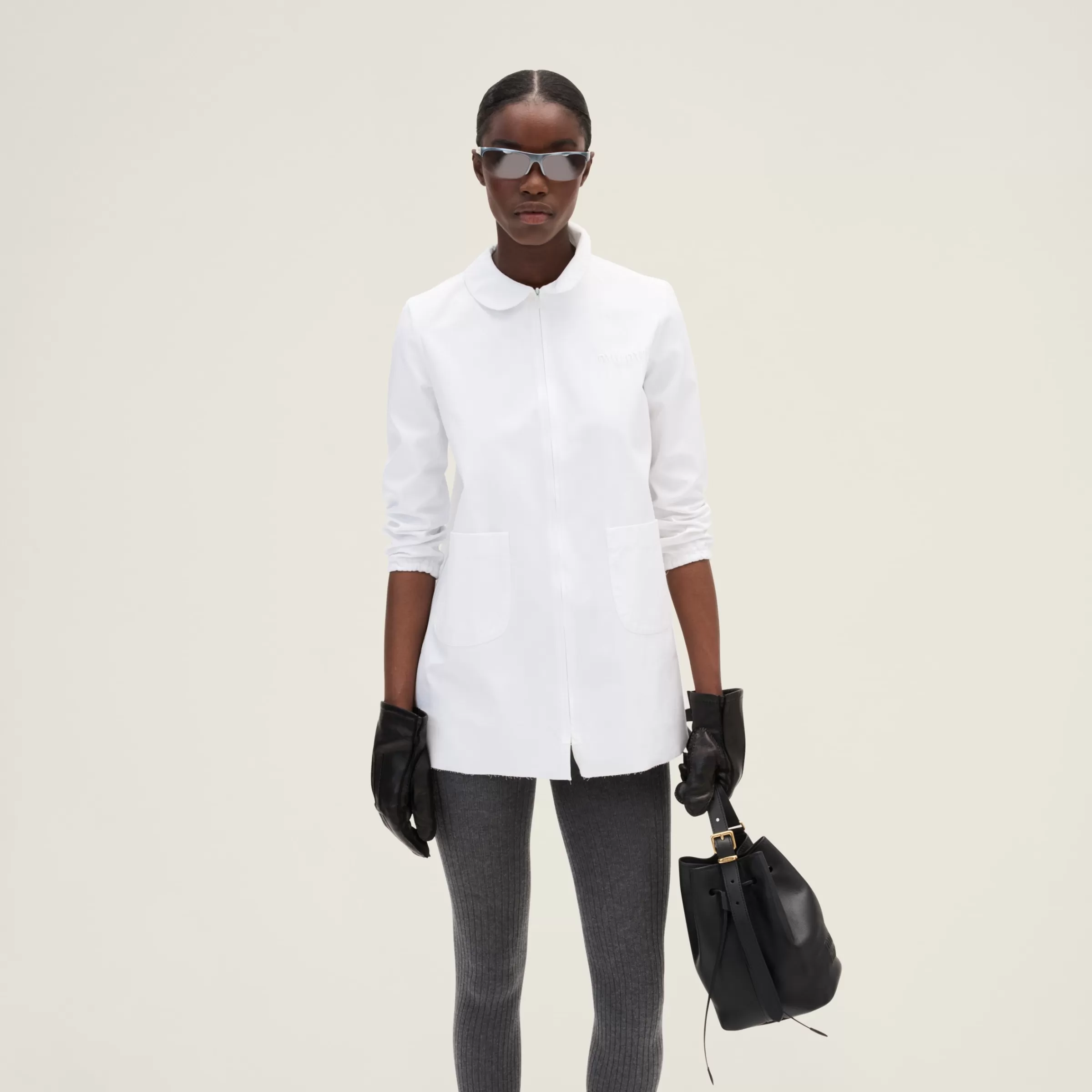 Poplin and jersey mini-dress>Miu Miu Shop