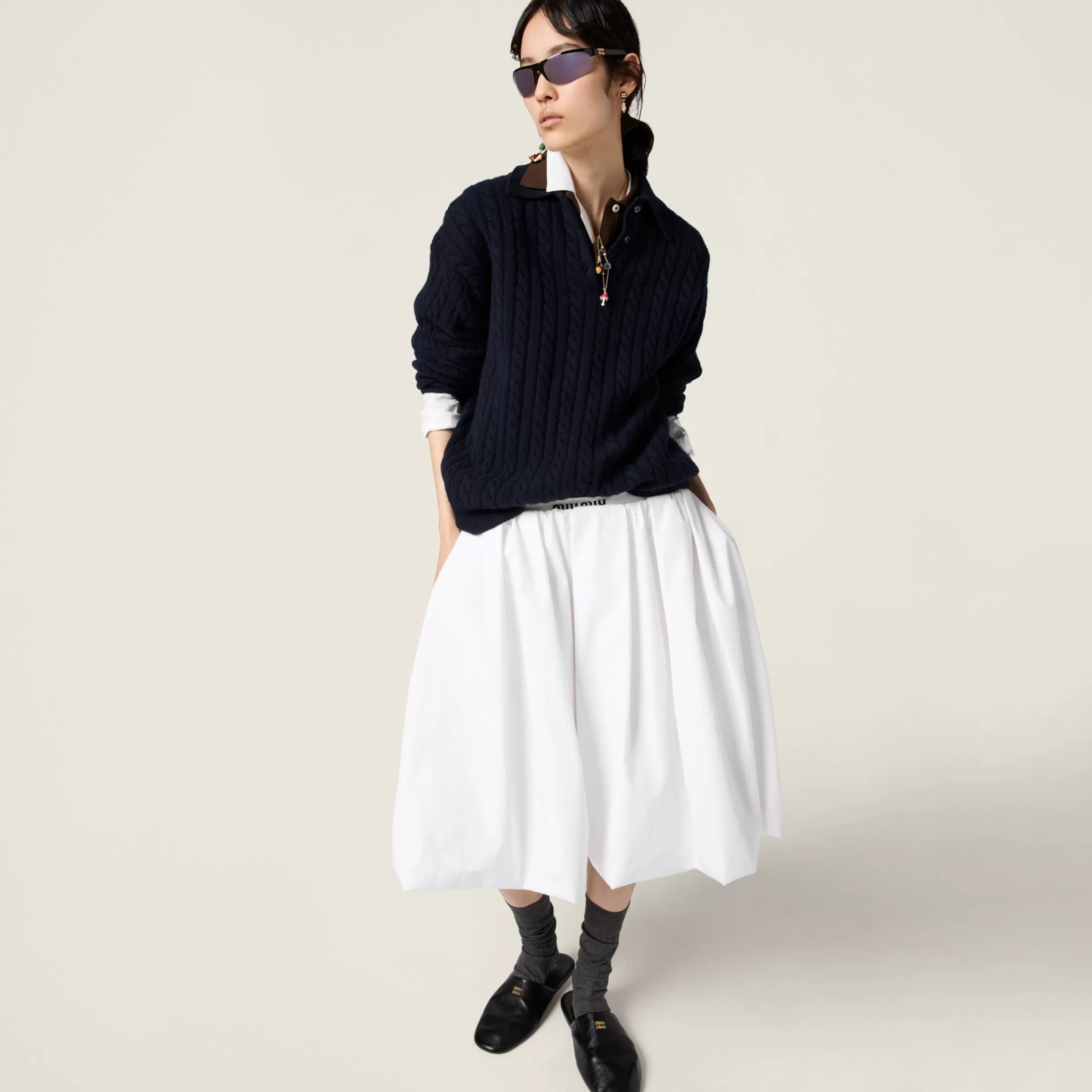 Poplin and jersey skirt>Miu Miu Discount