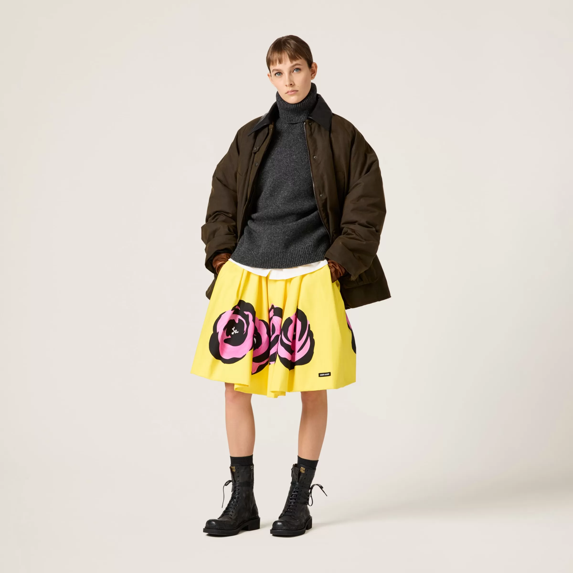 Poplin and jersey skirt>Miu Miu Sale