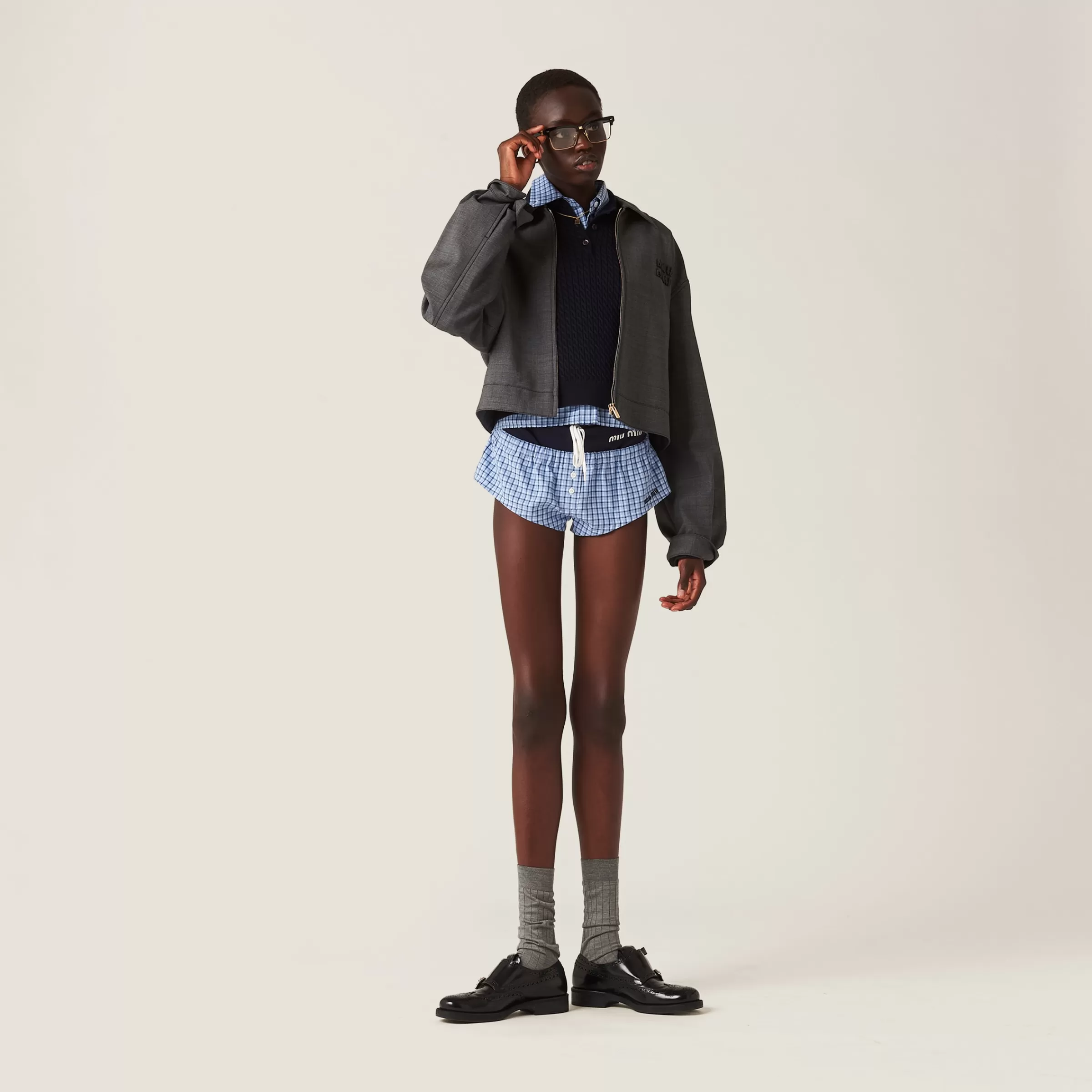 Prince of Wales check blouson jacket>Miu Miu Hot