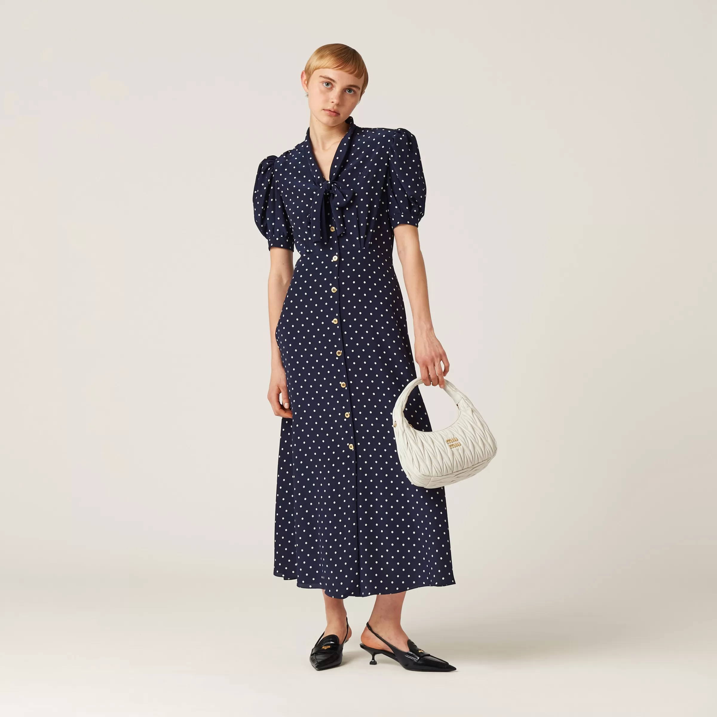 Printed crepe de chine dress>Miu Miu Fashion