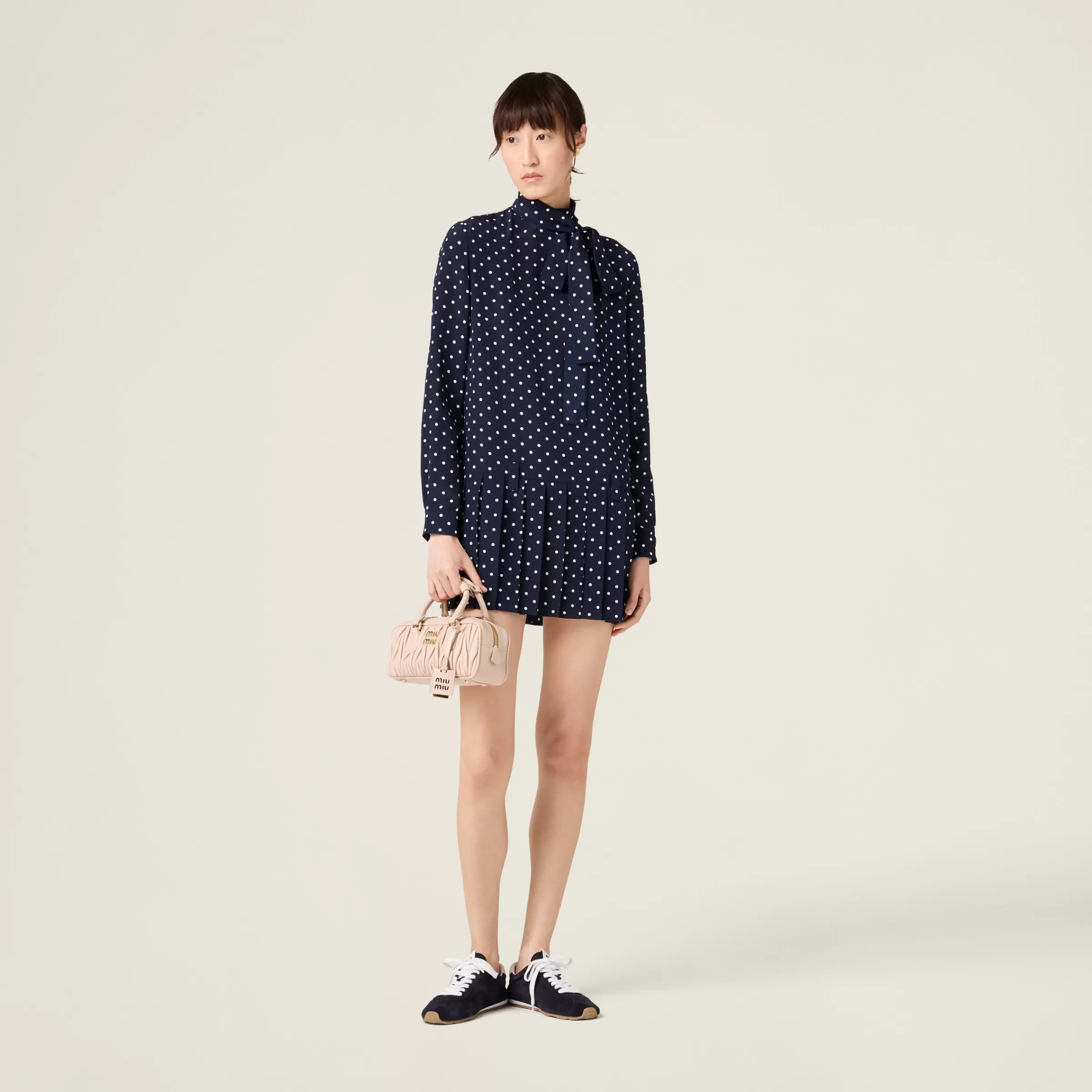 Printed crepe de chine dress>Miu Miu Online