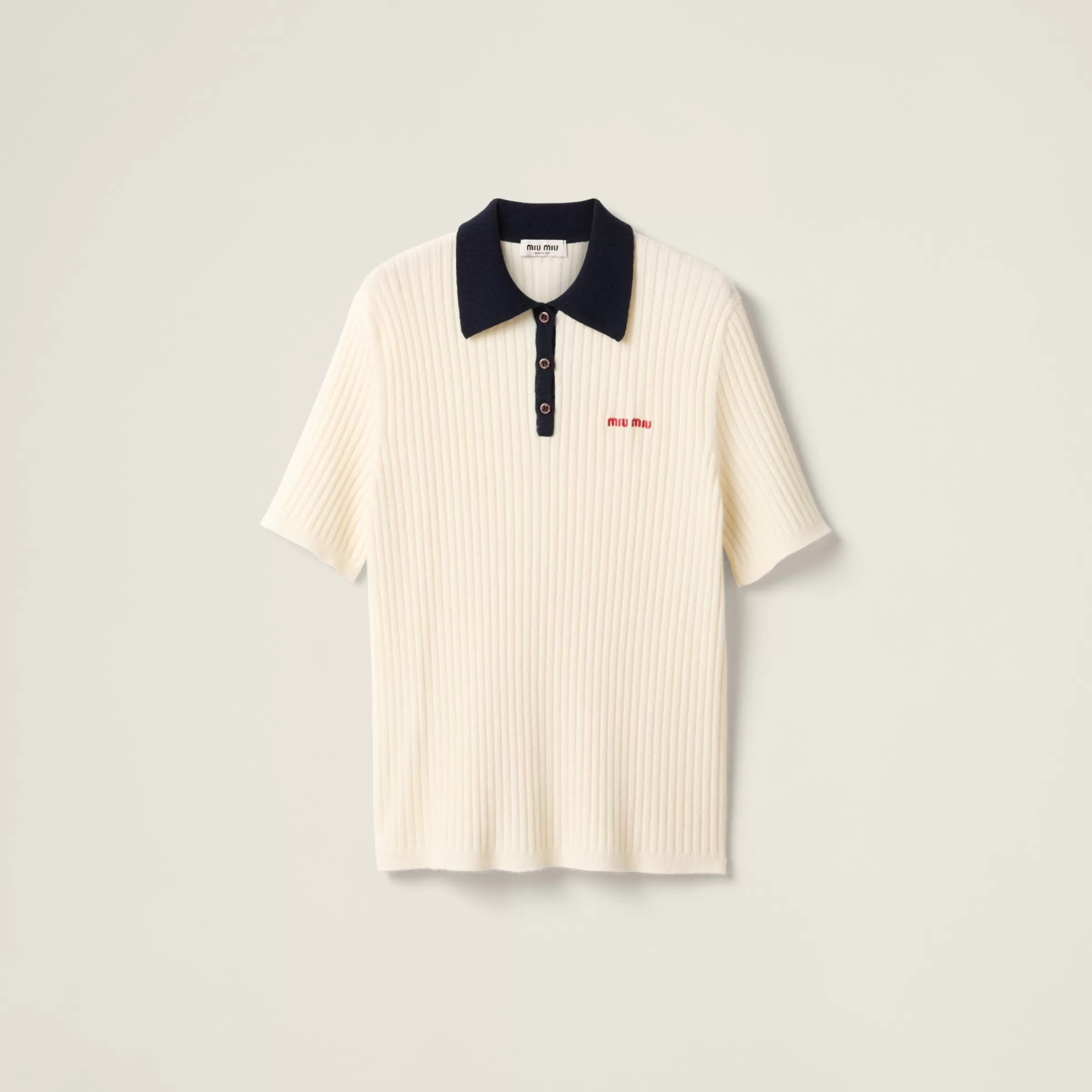Ribbed cashmere polo shirt>Miu Miu Store