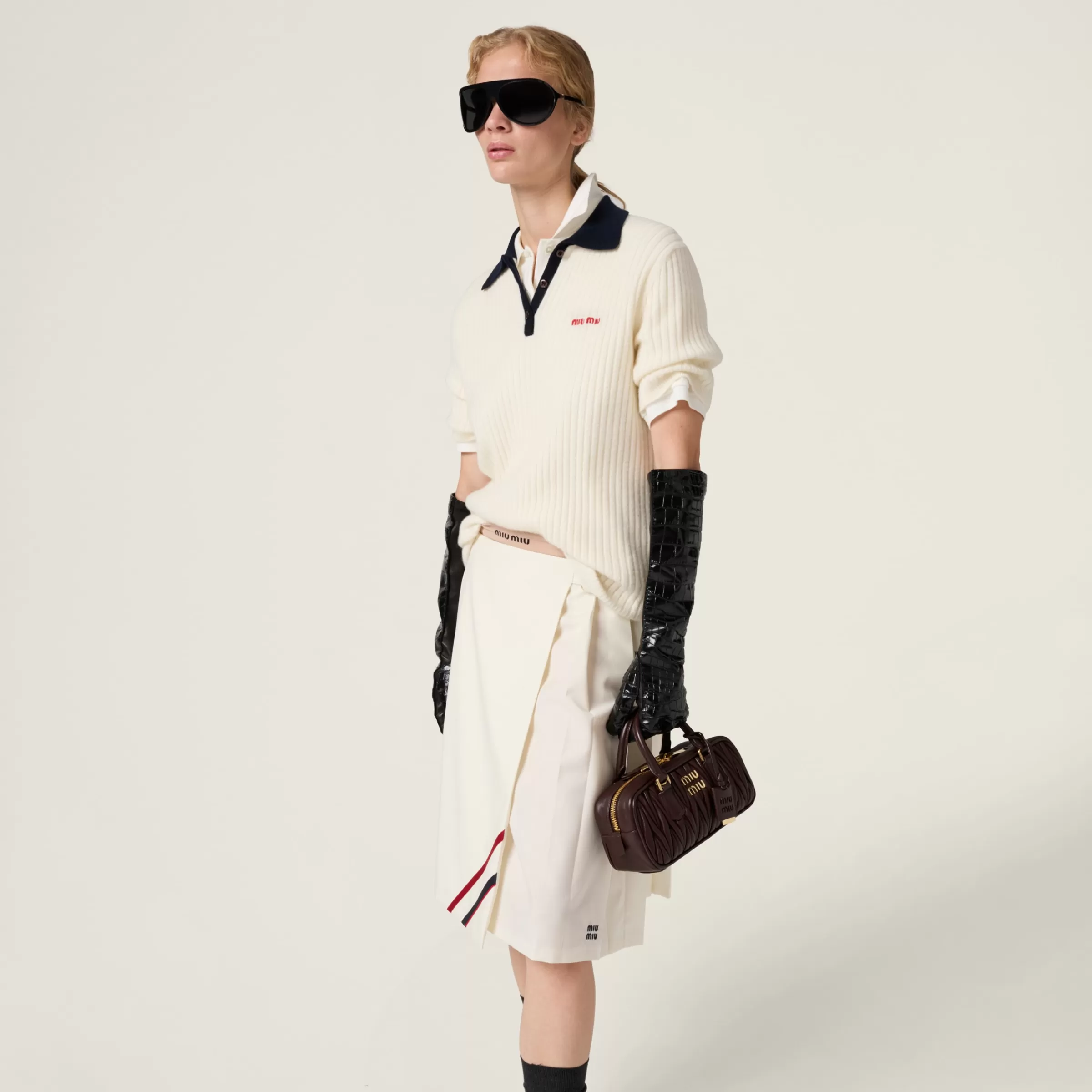 Ribbed cashmere polo shirt>Miu Miu Store