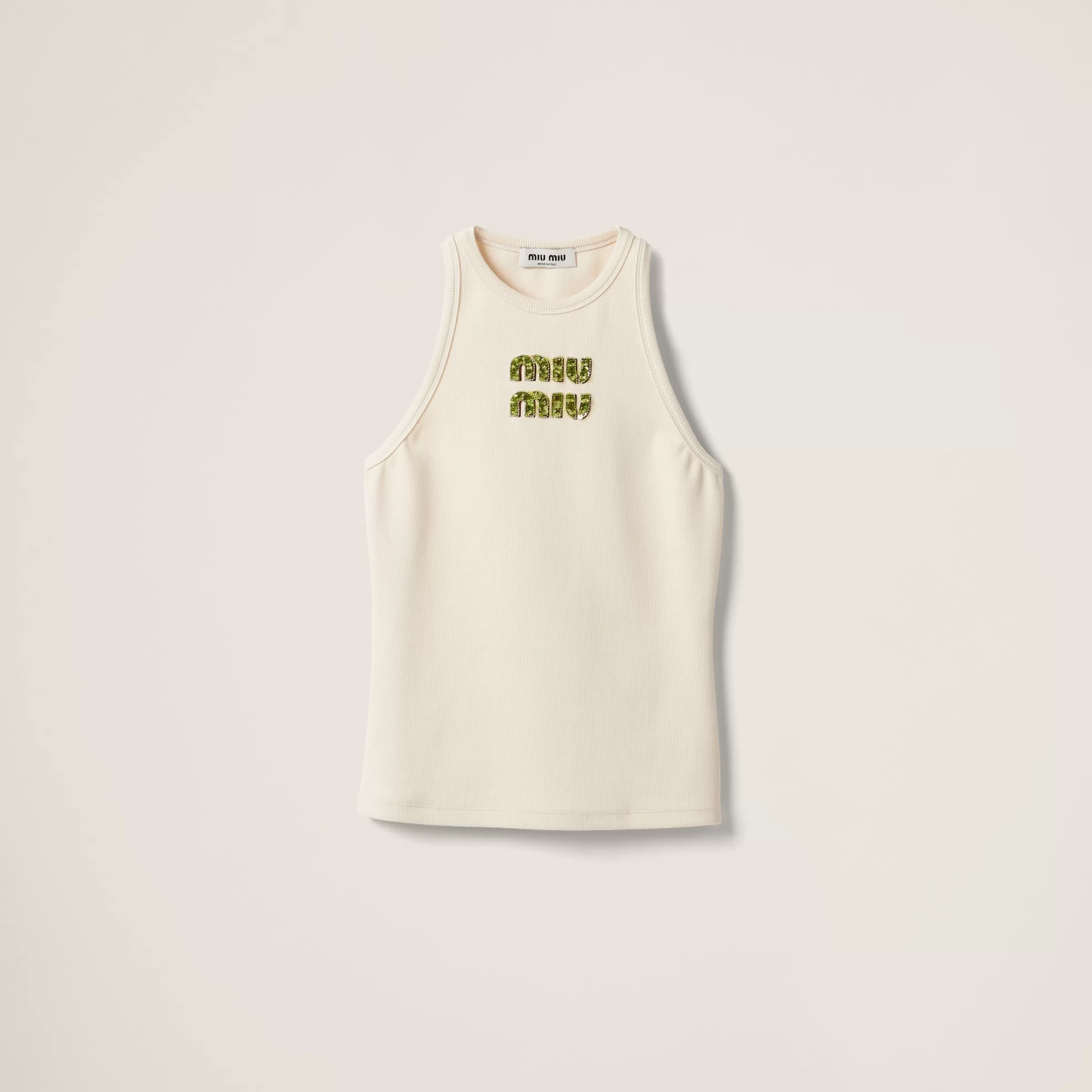 Ribbed jersey top with embroidered logo>Miu Miu Sale