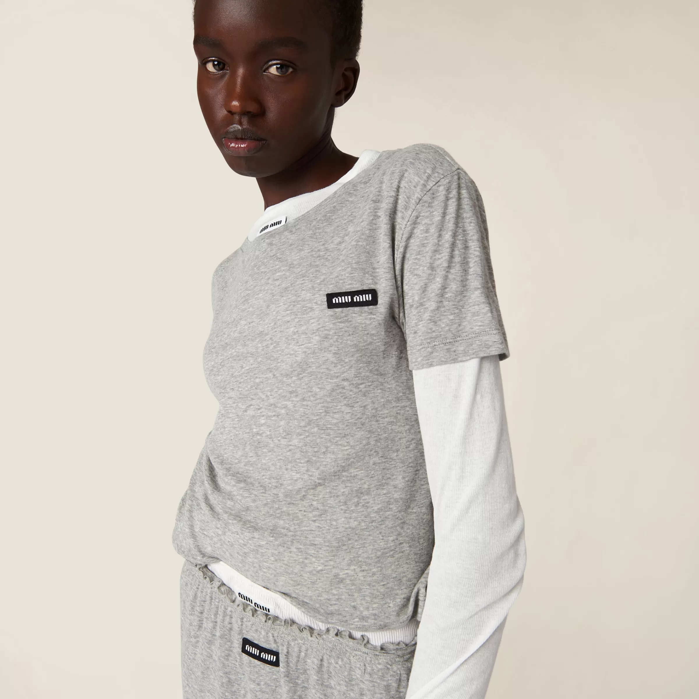 Ribbed jersey T-shirt>Miu Miu Fashion