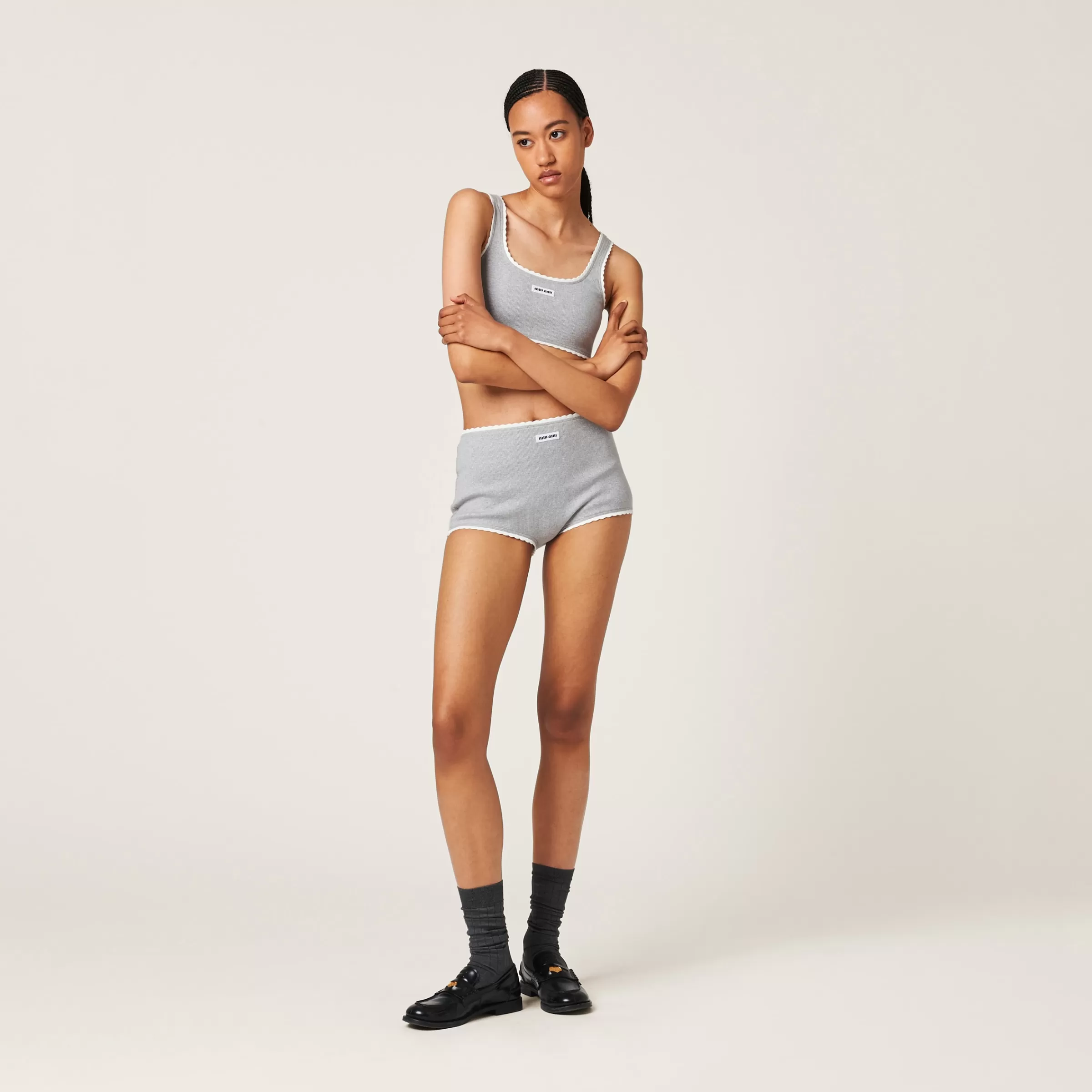 Ribbed knit panties with logo>Miu Miu Sale
