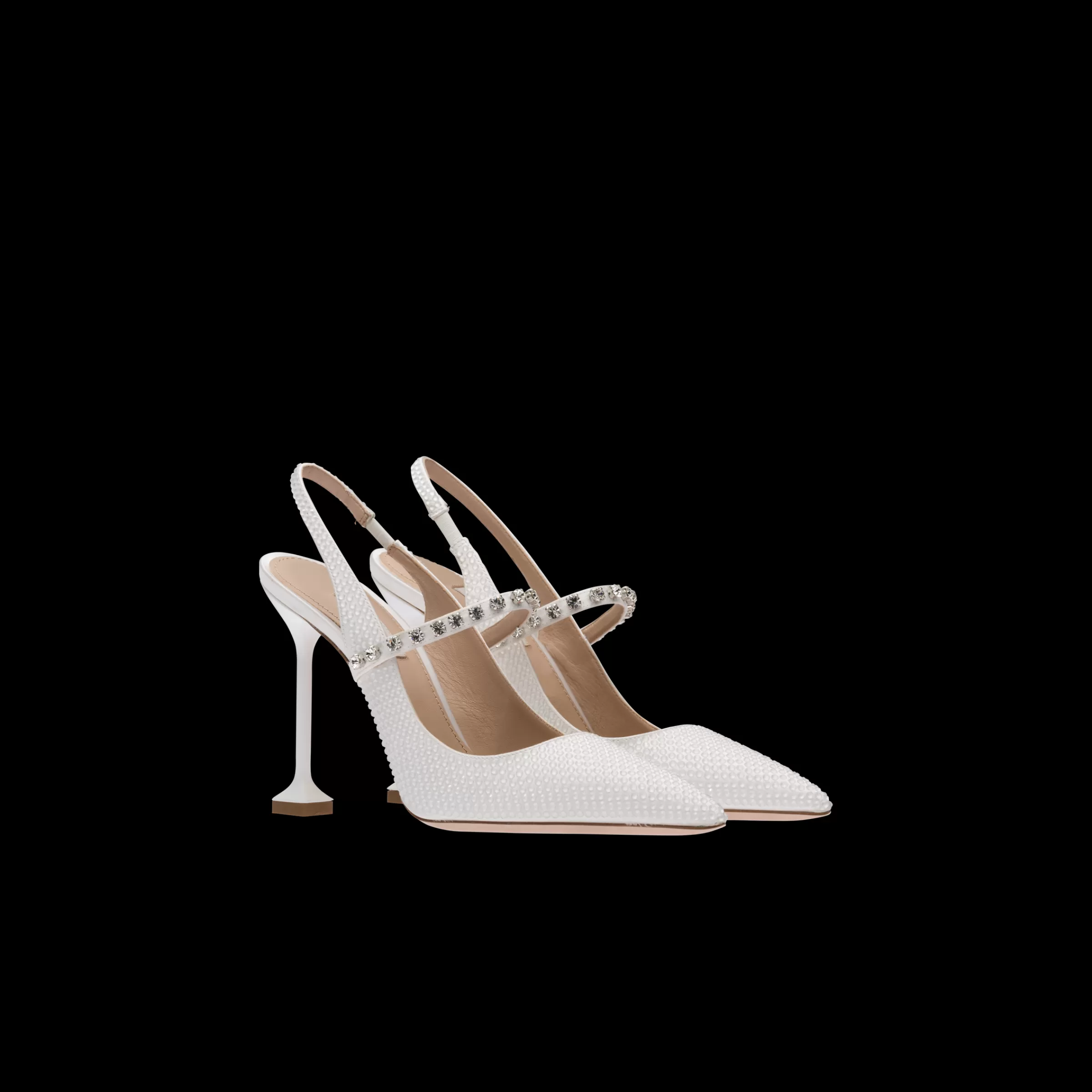 Satin slingback pumps with crystals>Miu Miu Store