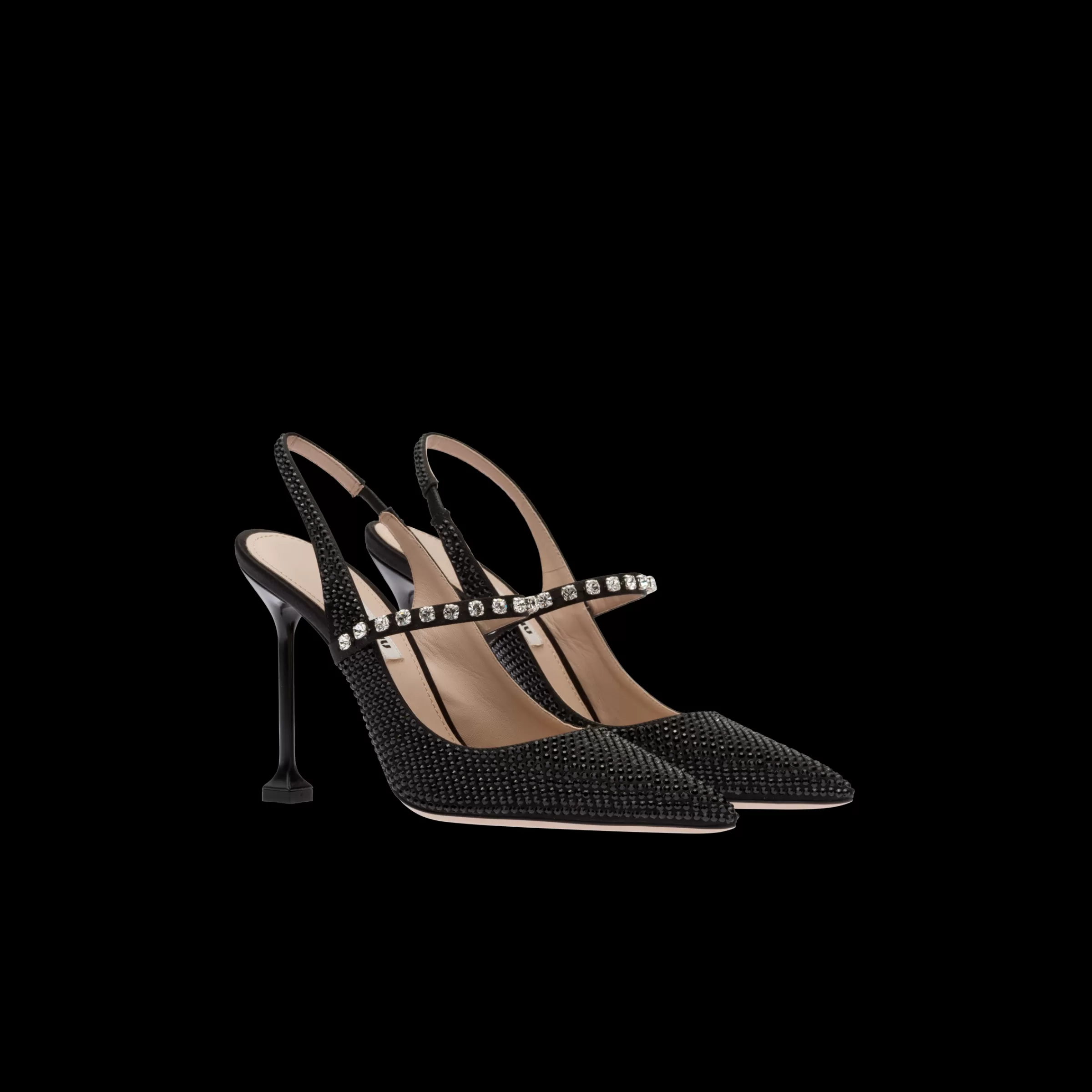 Satin slingback pumps with crystals>Miu Miu Hot