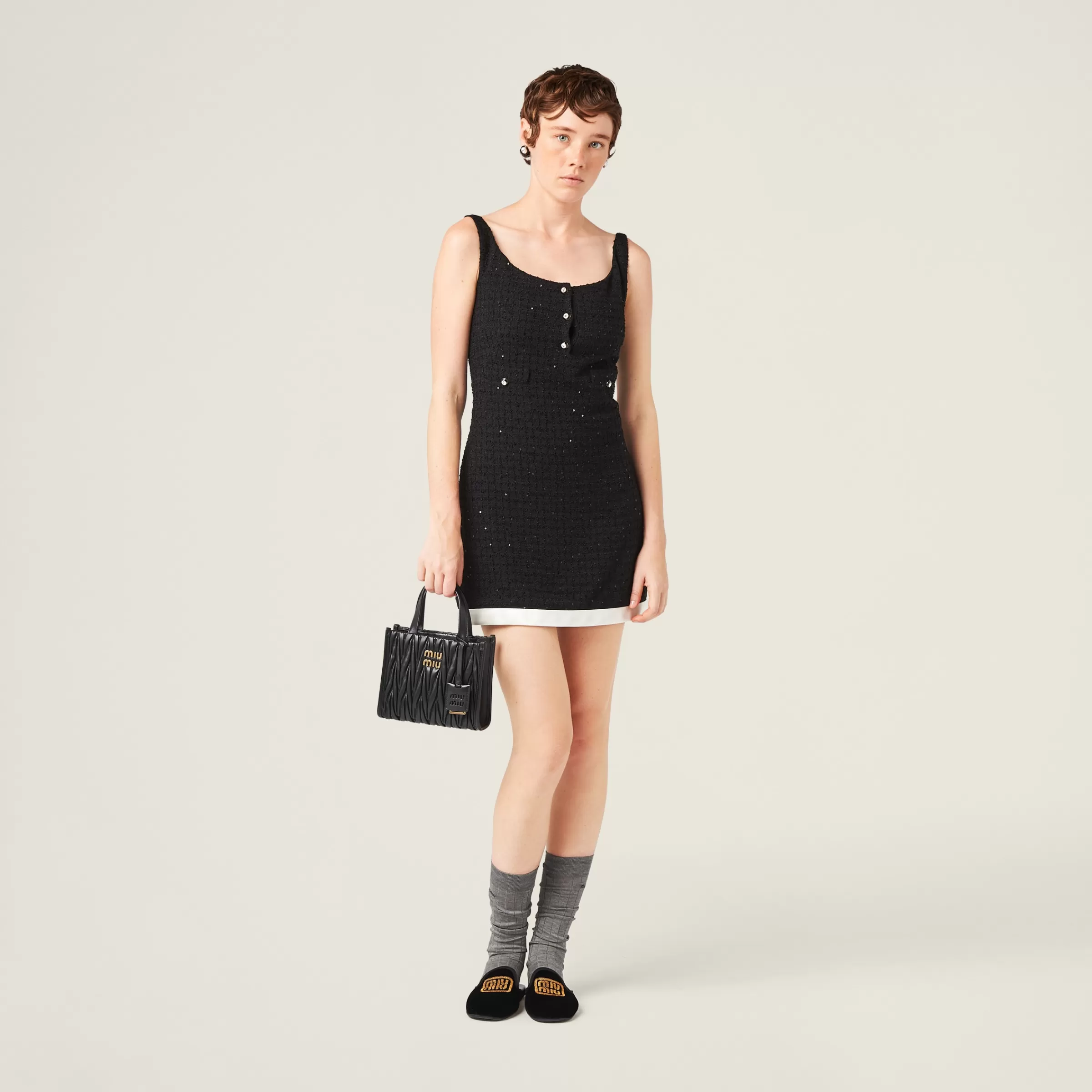 Sequined bouclé mini-dress>Miu Miu Outlet