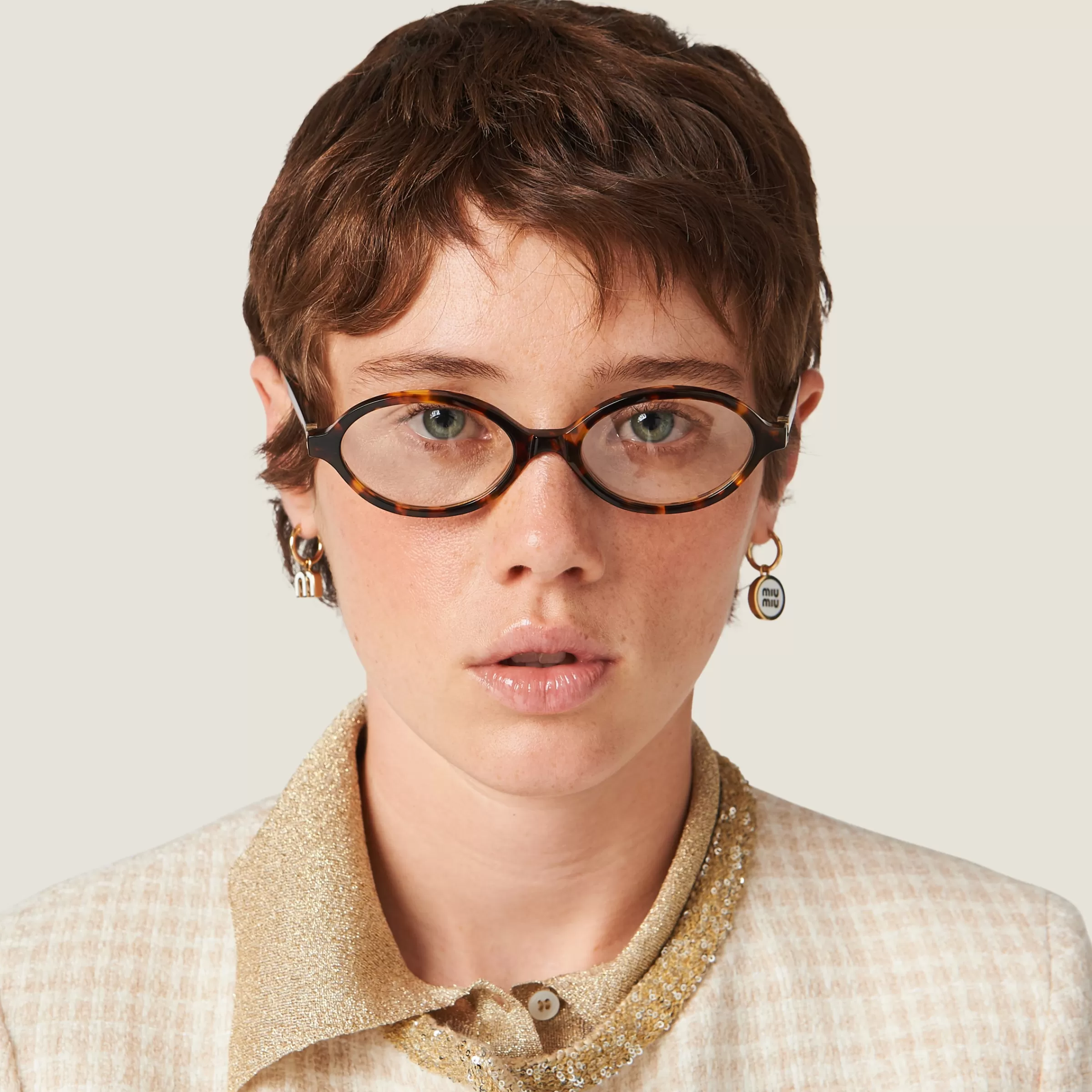 Set of enameled metal earrings>Miu Miu Shop