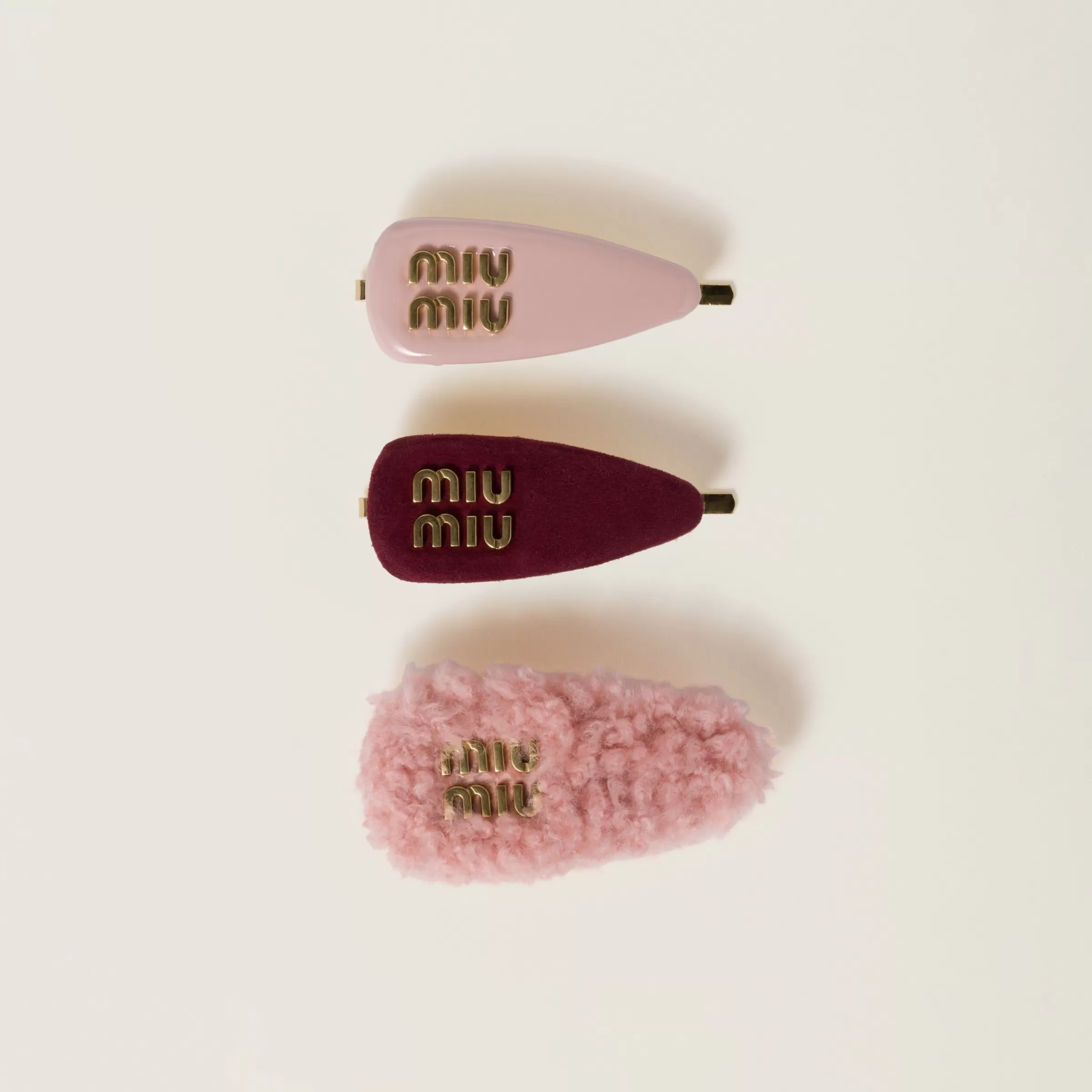 Set of leather, suede, and shearling hair clips>Miu Miu Clearance