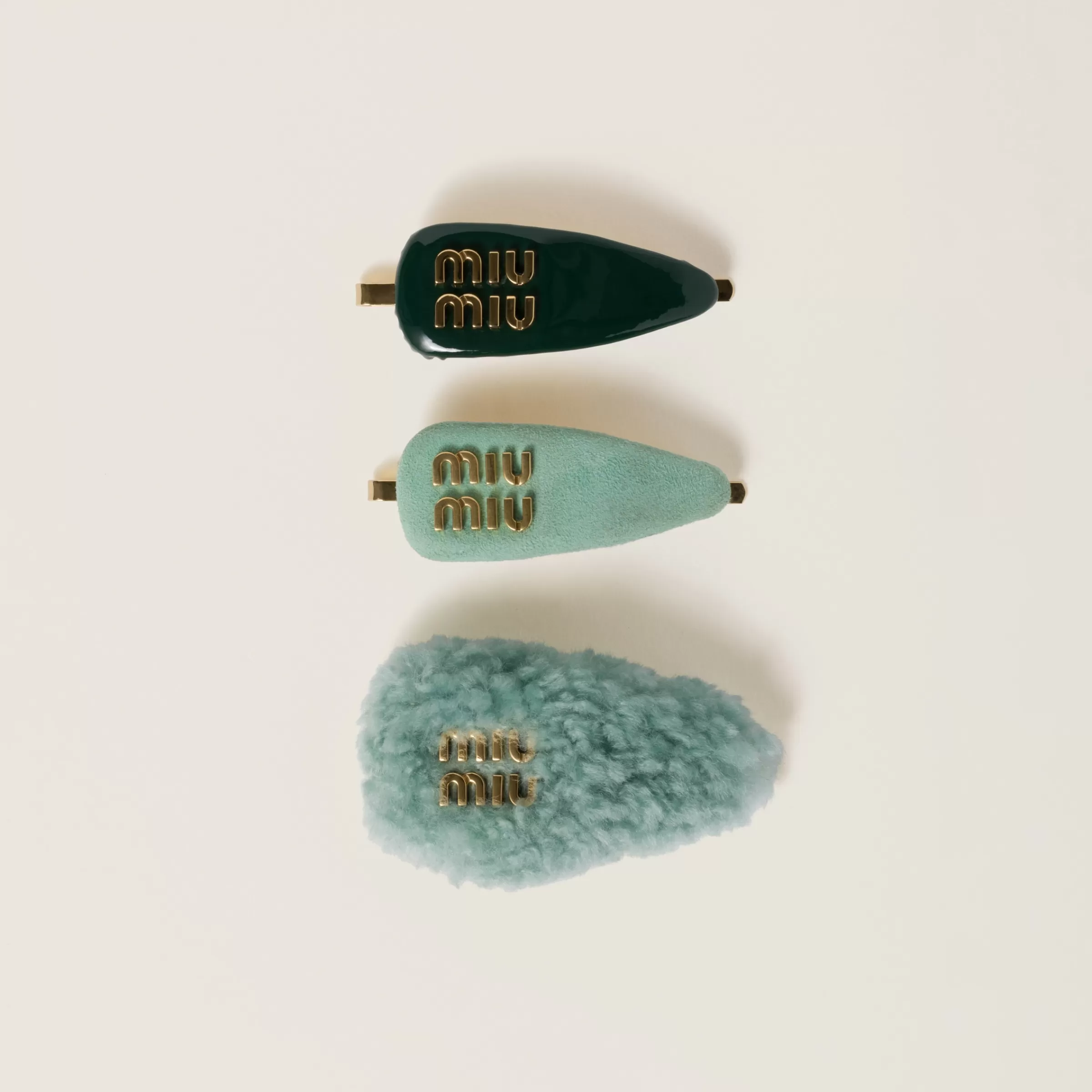 Set of leather, suede, and shearling hair clips>Miu Miu Cheap