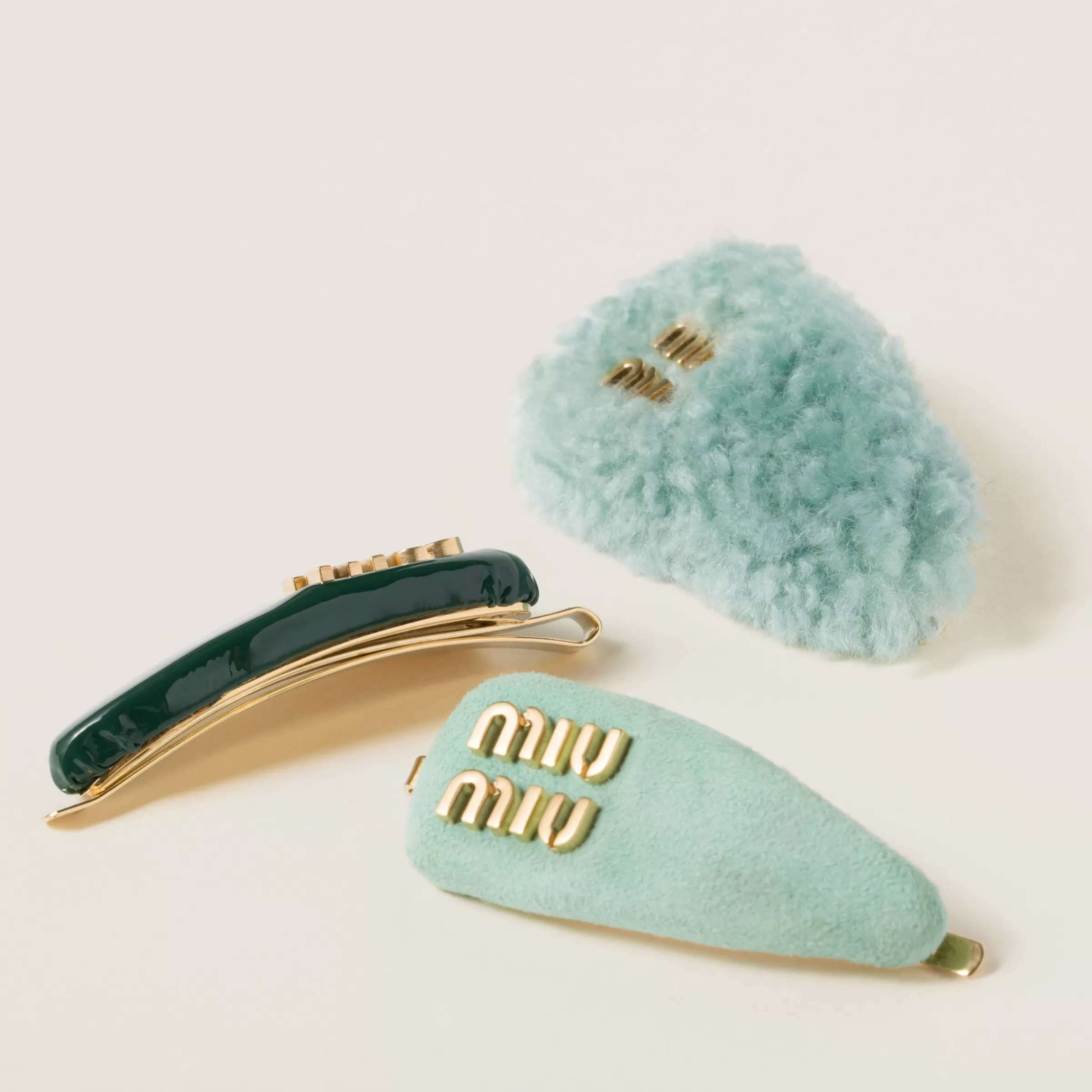 Set of leather, suede, and shearling hair clips>Miu Miu Cheap