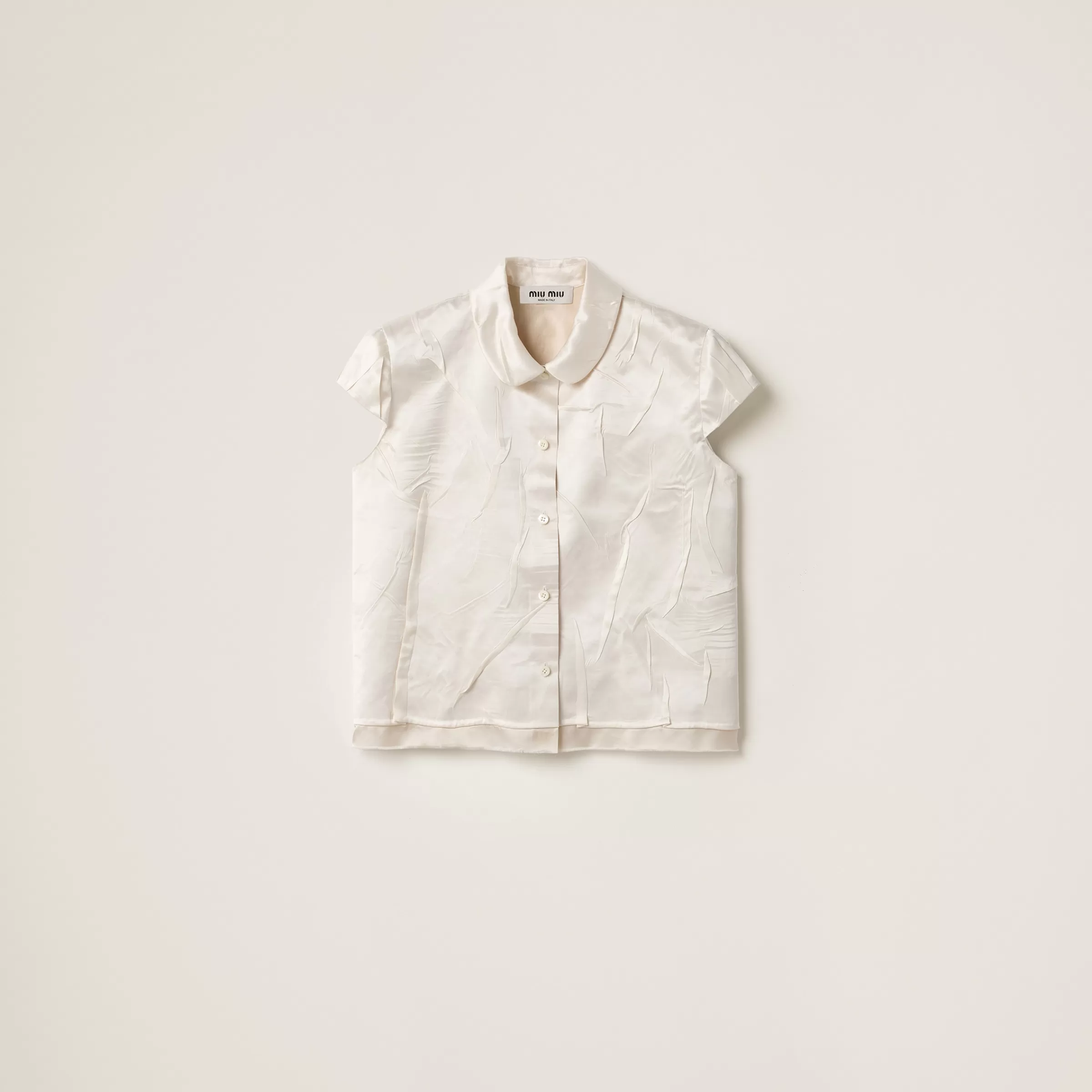 Shirt in crepe satin and ladder fabric>Miu Miu Fashion