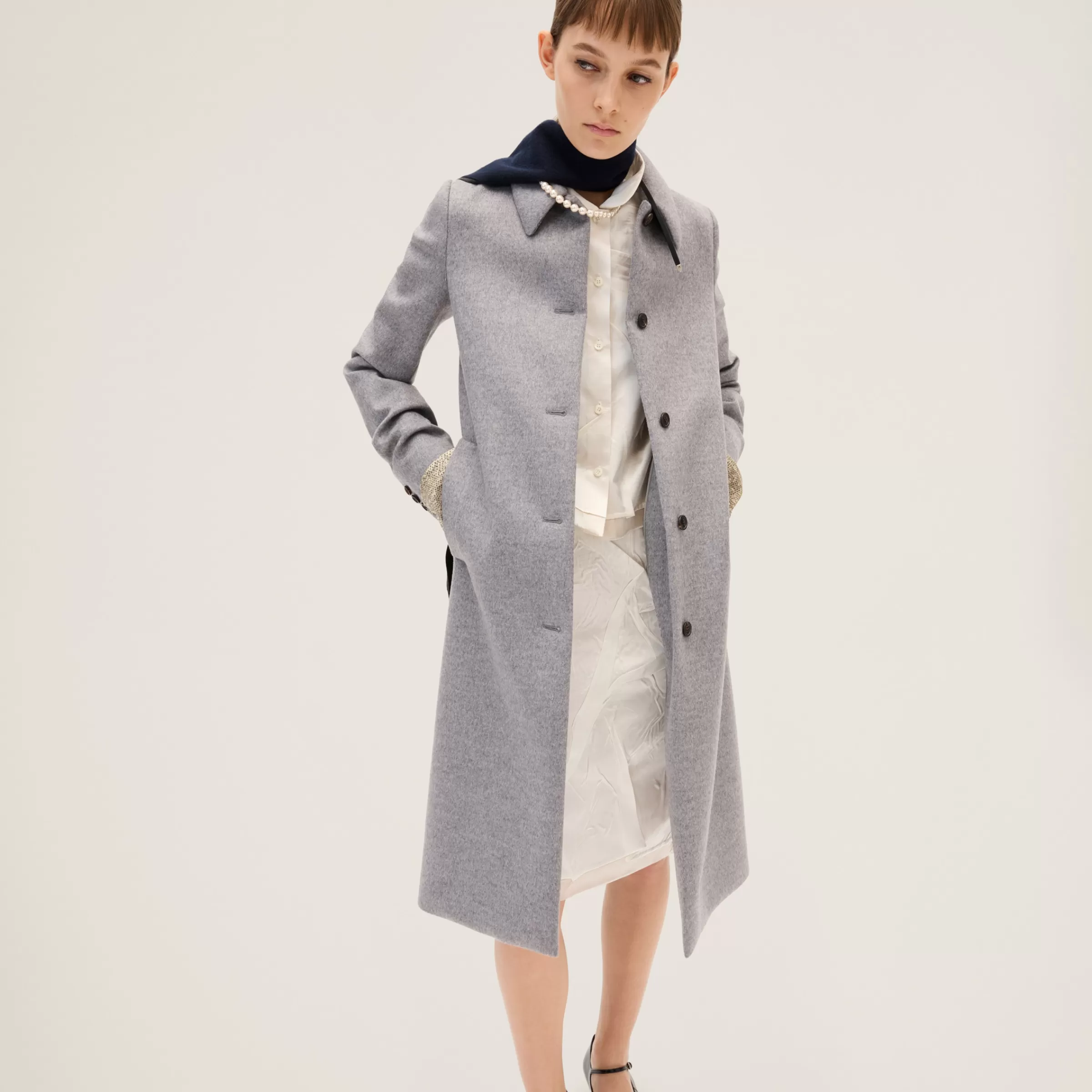 Shirt in crepe satin and ladder fabric>Miu Miu Fashion