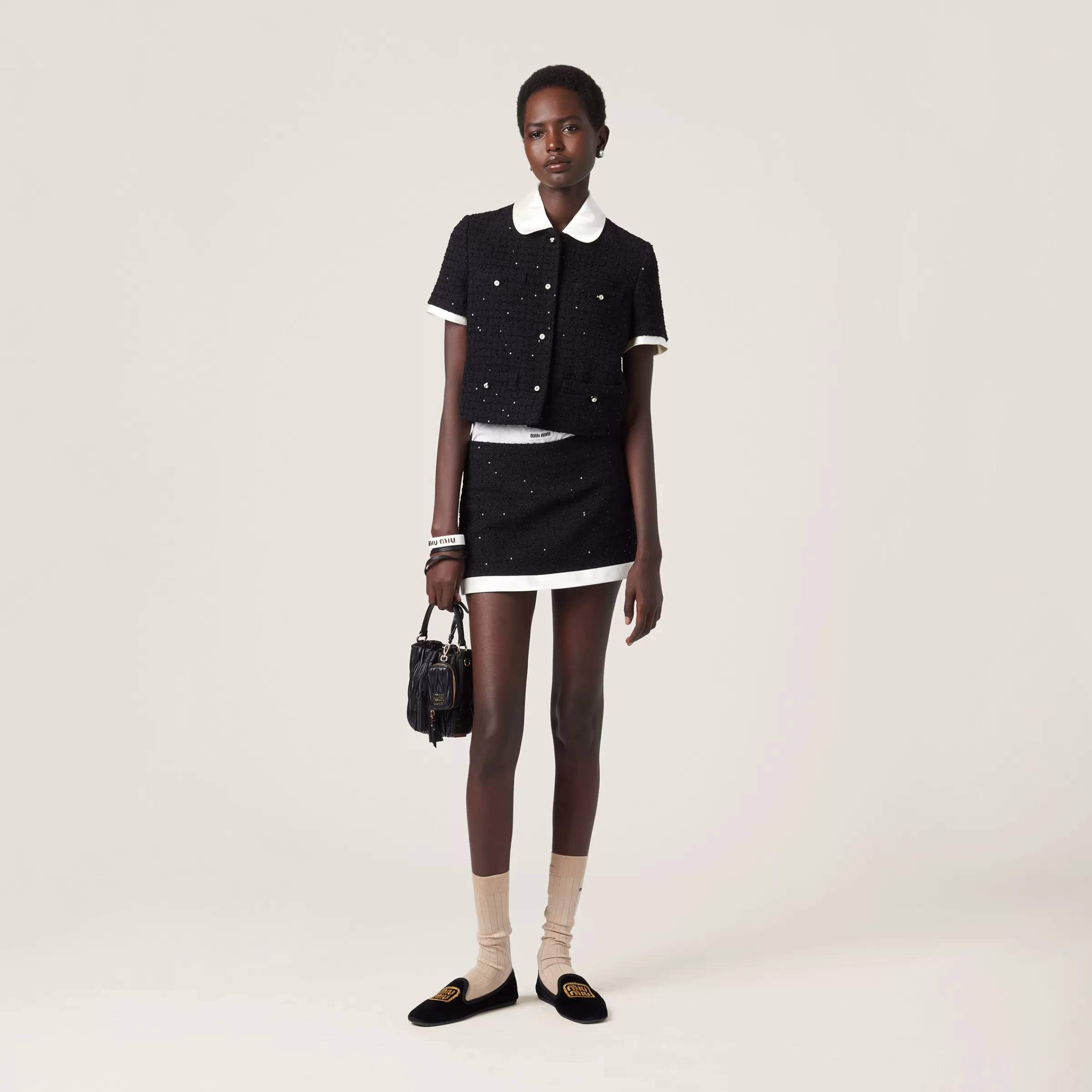 Single-breasted bouclé jacket>Miu Miu Cheap