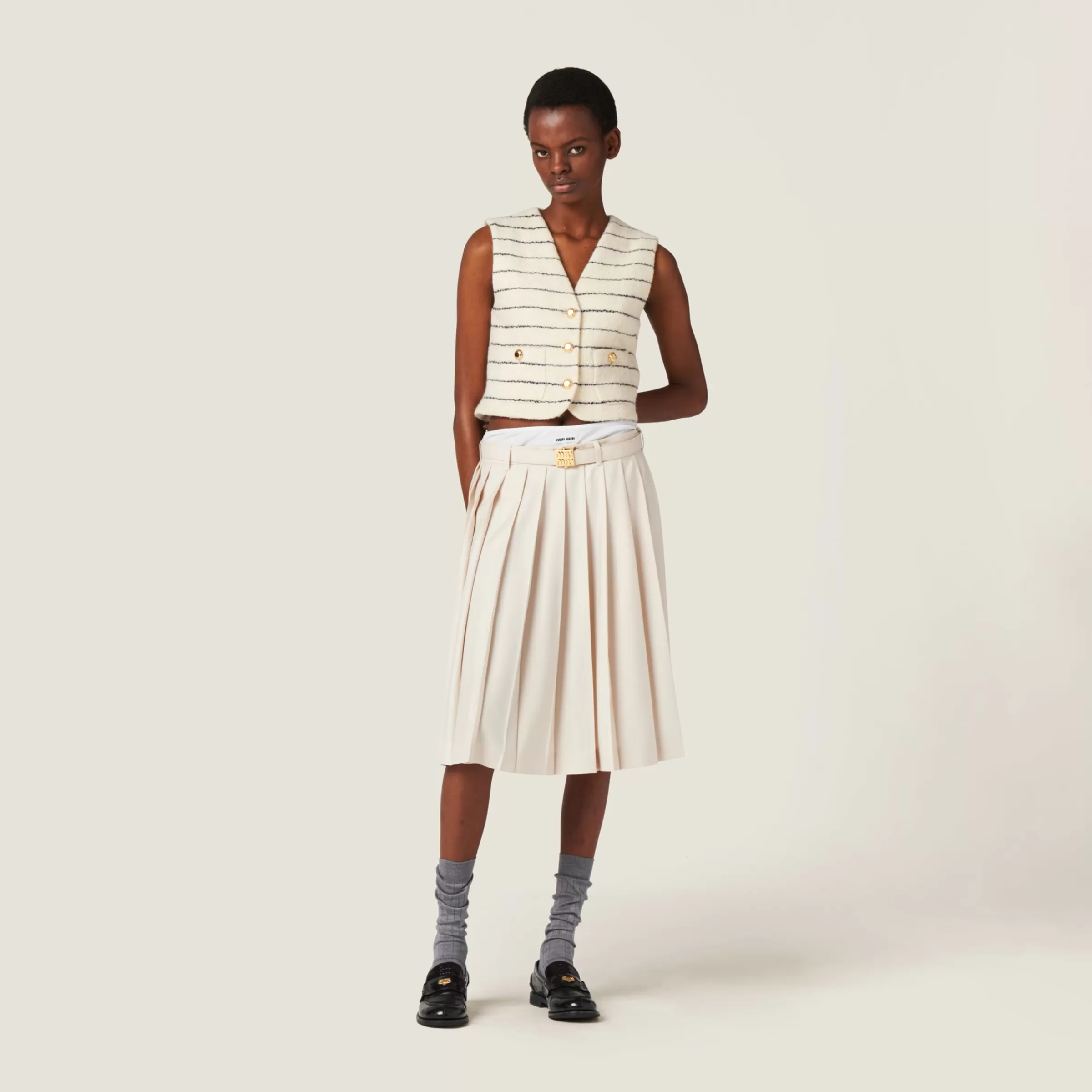 Single-breasted bouclé vest>Miu Miu Store