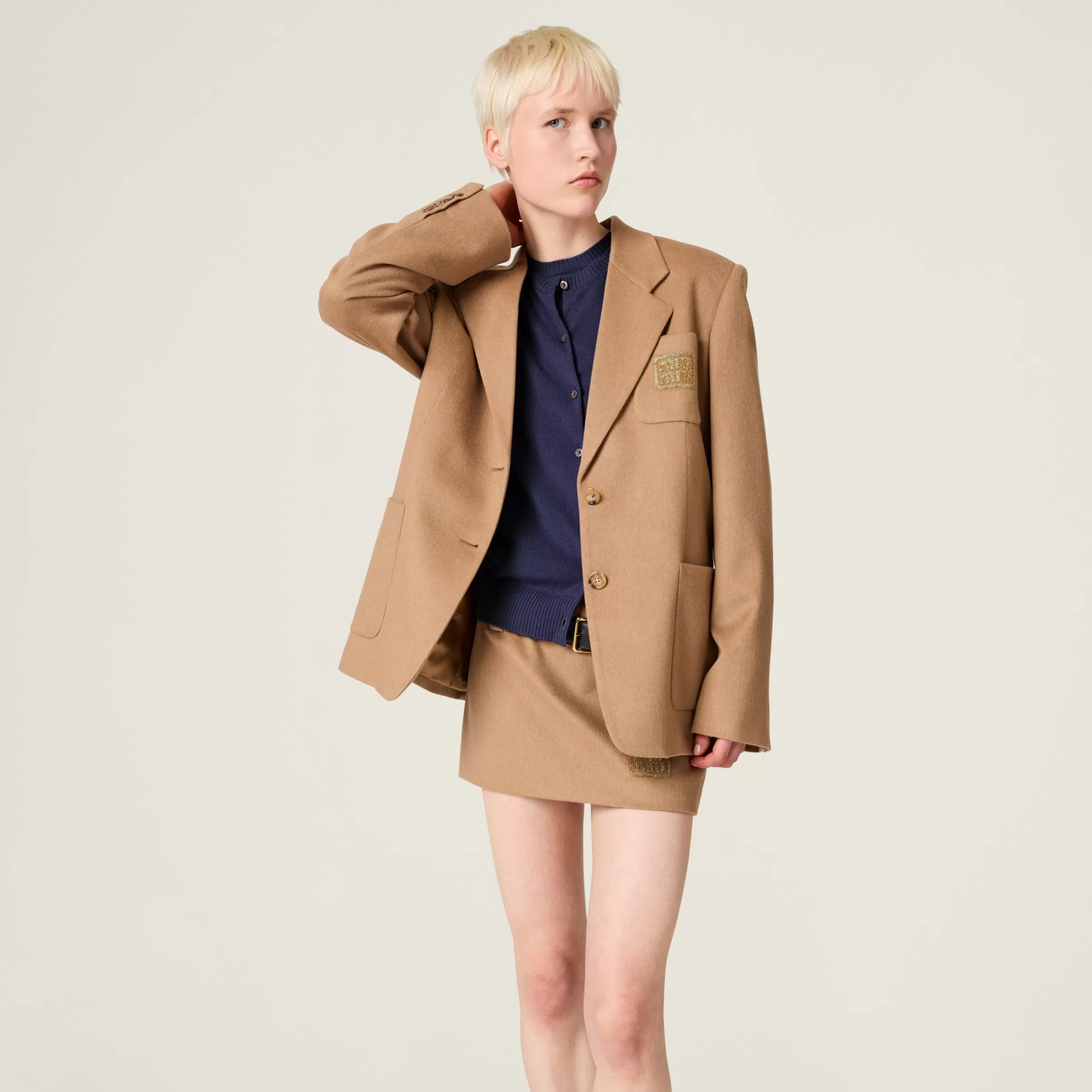 Single-breasted camel-hair jacket>Miu Miu Online