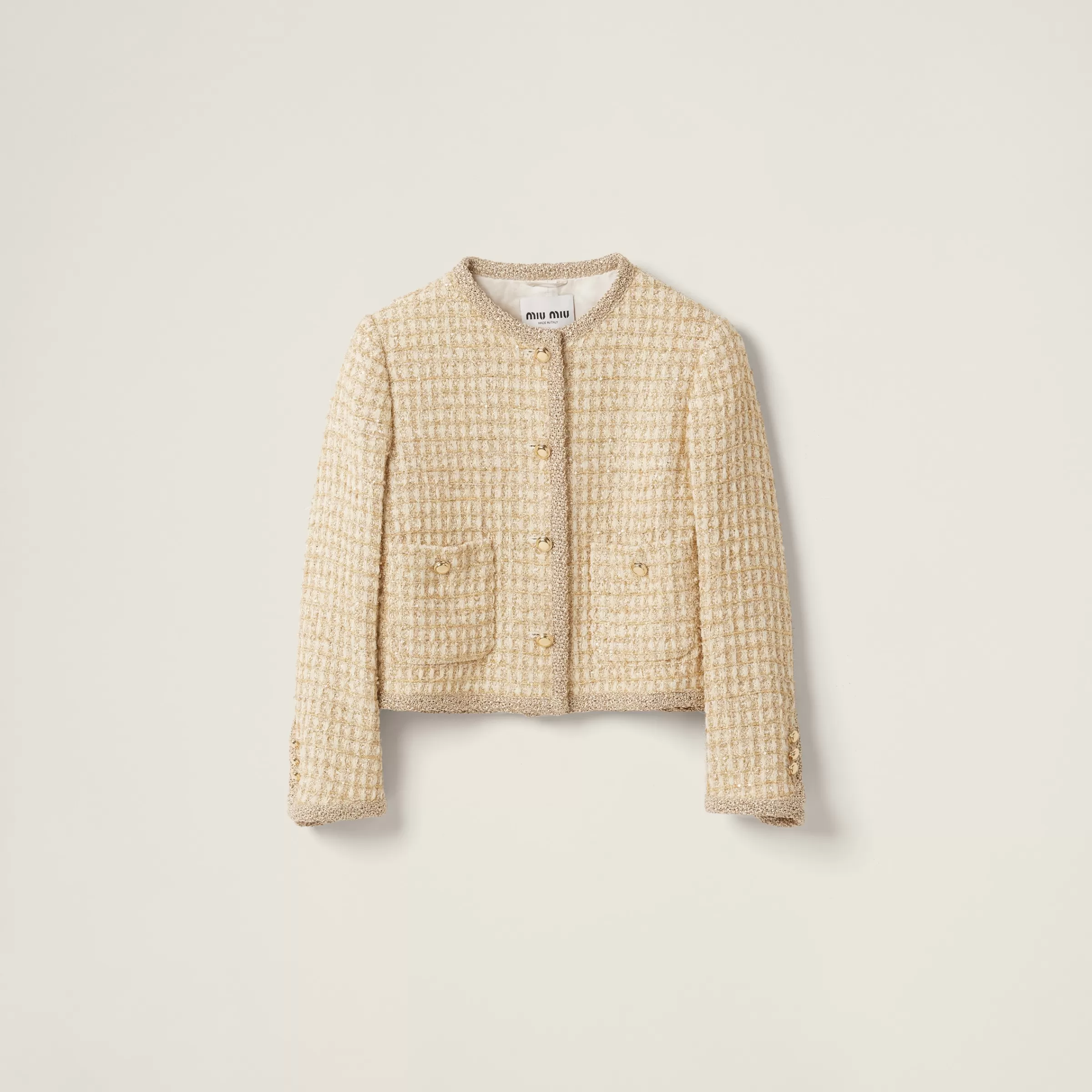Single-breasted check lamé jacket>Miu Miu Online
