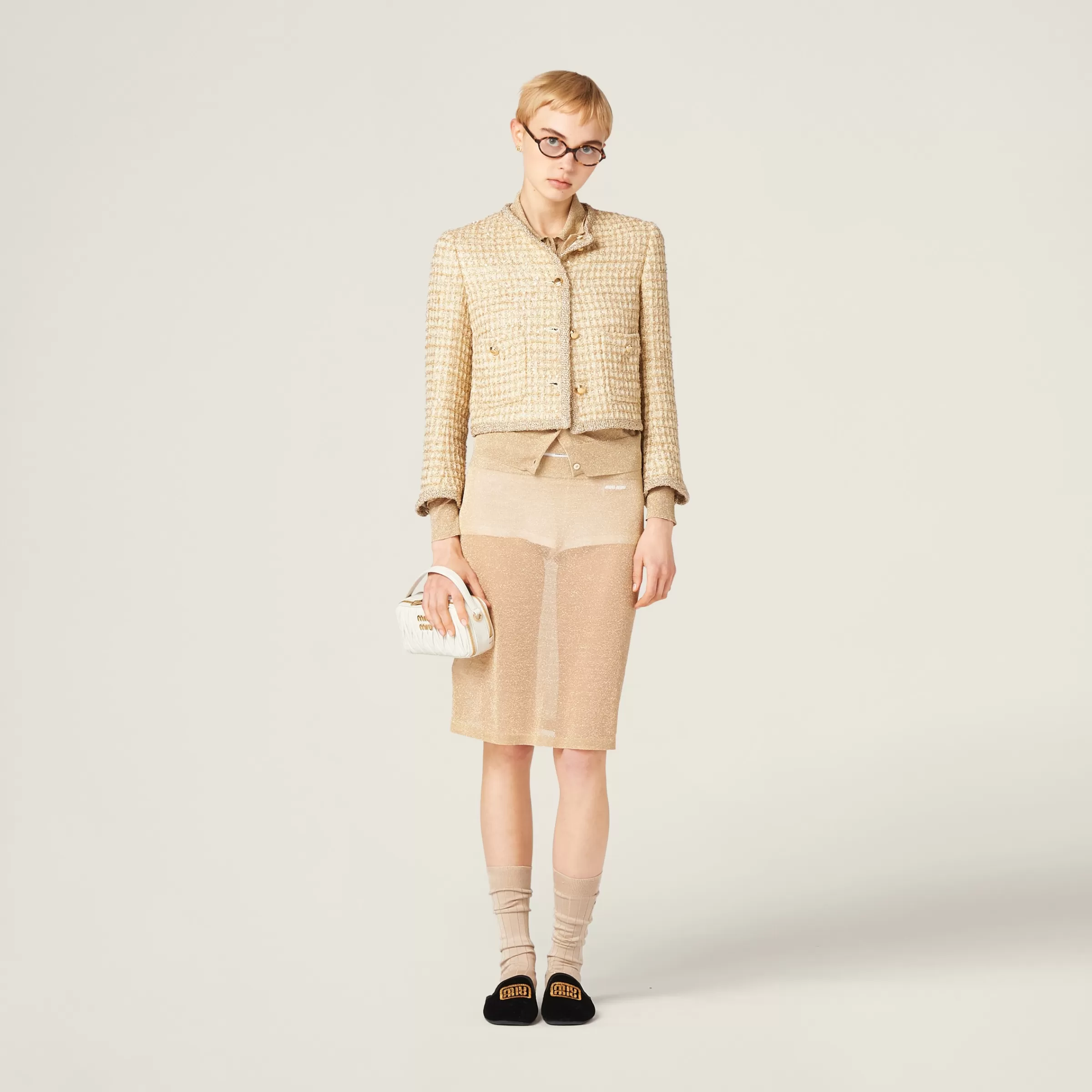 Single-breasted check lamé jacket>Miu Miu Online