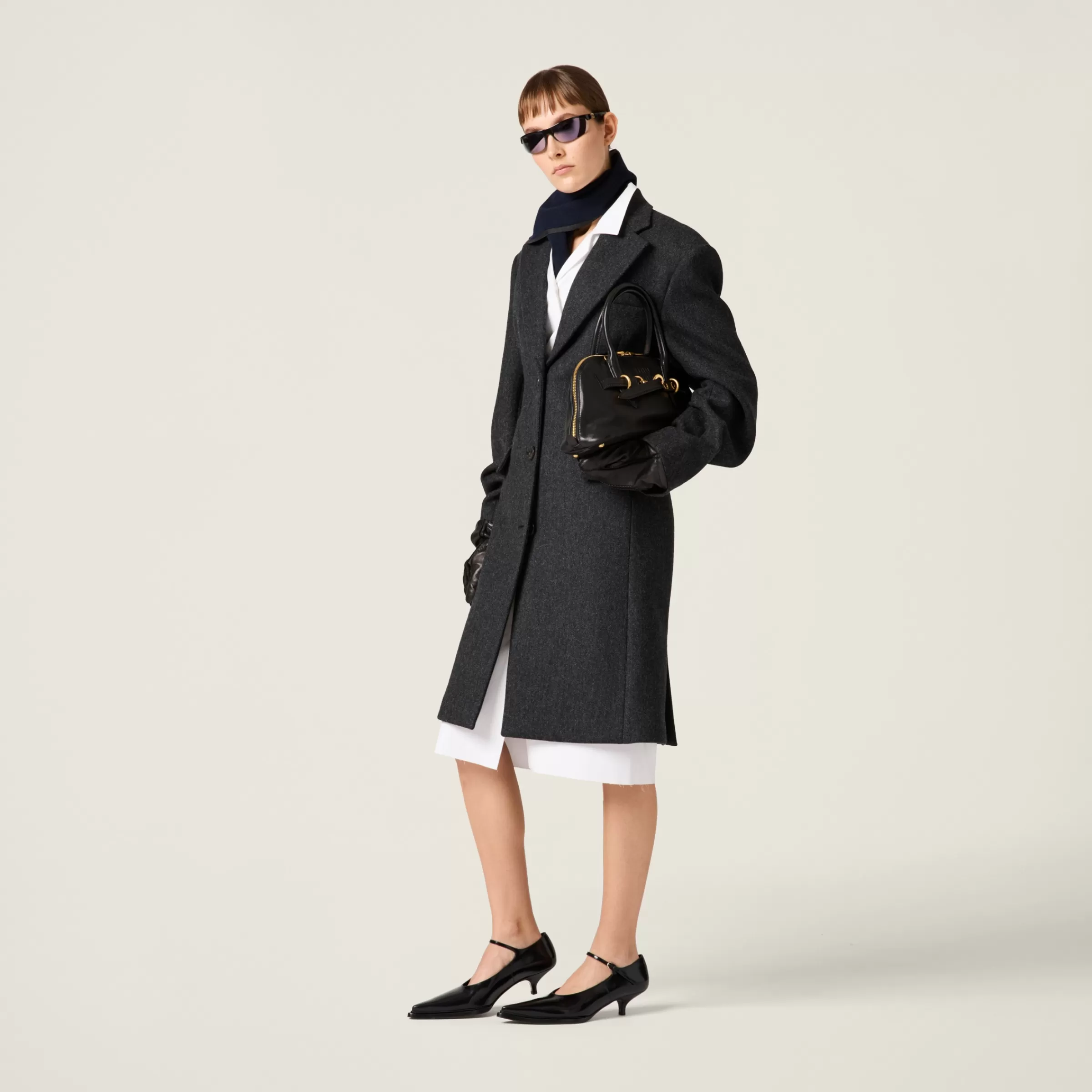 Single-breasted double wool coat>Miu Miu Hot