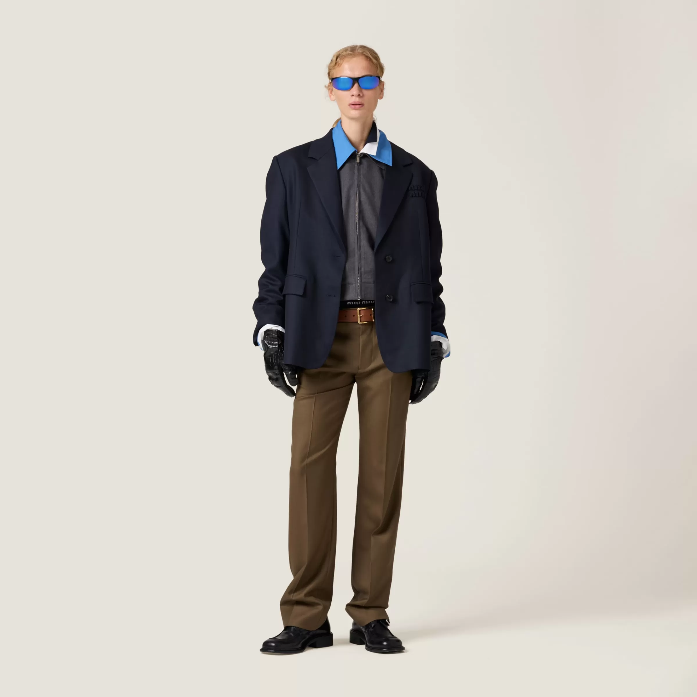 Single-breasted gabardine jacket>Miu Miu Fashion