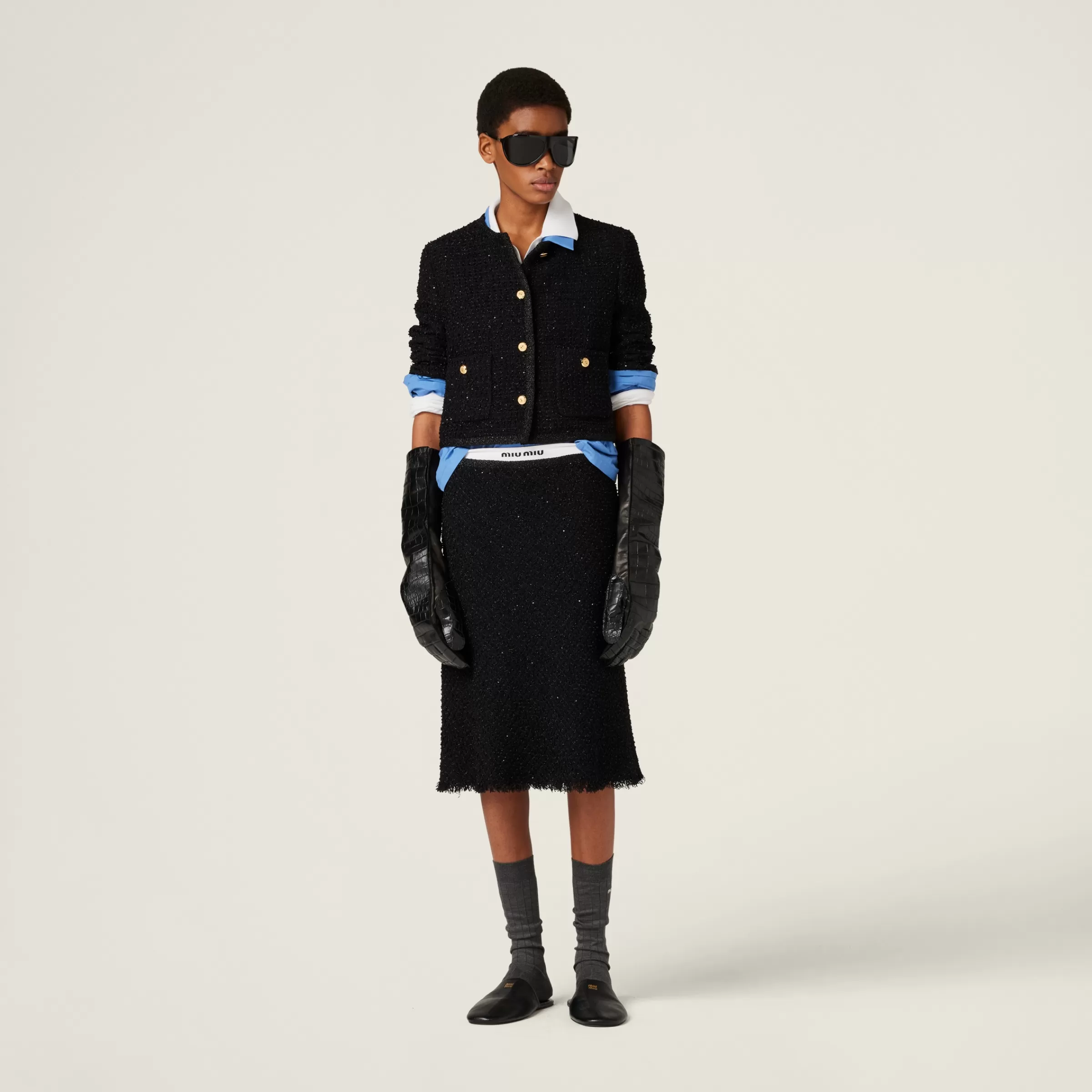 Single-breasted lamé bouclé jacket>Miu Miu Online
