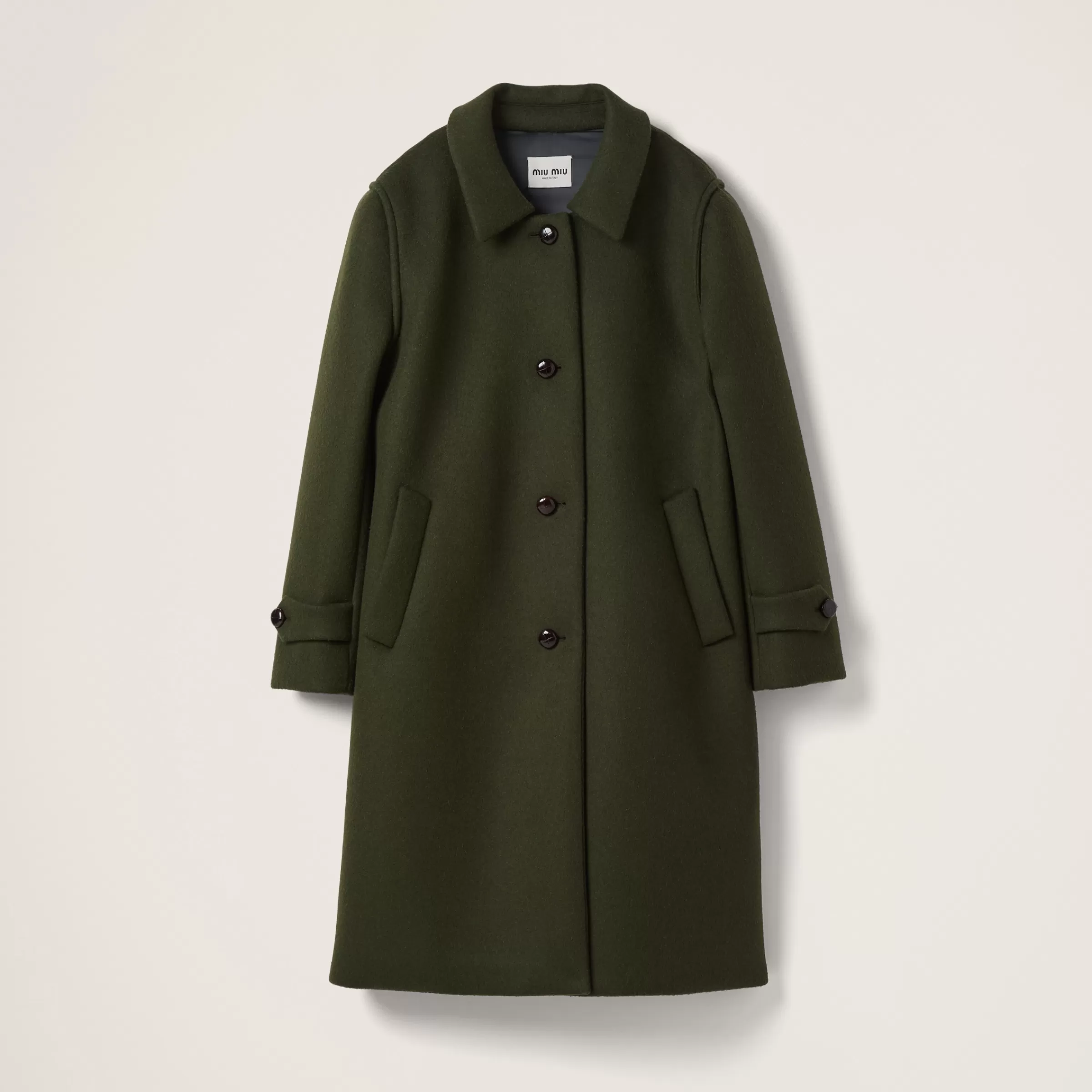 Single-breasted loden cloth coat>Miu Miu Store