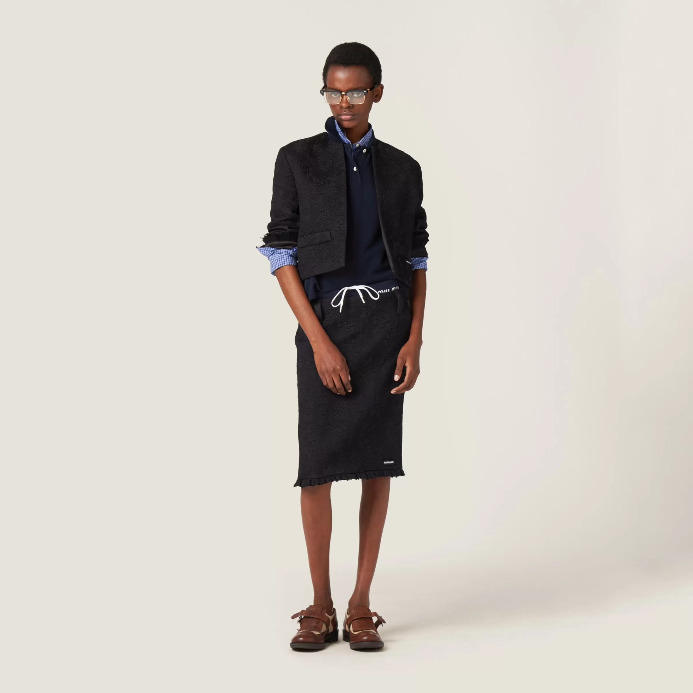 Single-breasted matelassé effect jacquard jacket>Miu Miu Shop